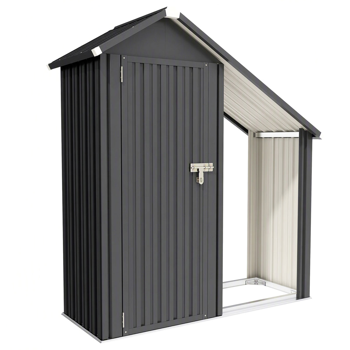 Outsunny 2 in 1 Galvanised Steel Firewood Shed, Outdoor Log Storage Shed with Tool Cabinet and Firewood Rack, Dark Grey Default Title