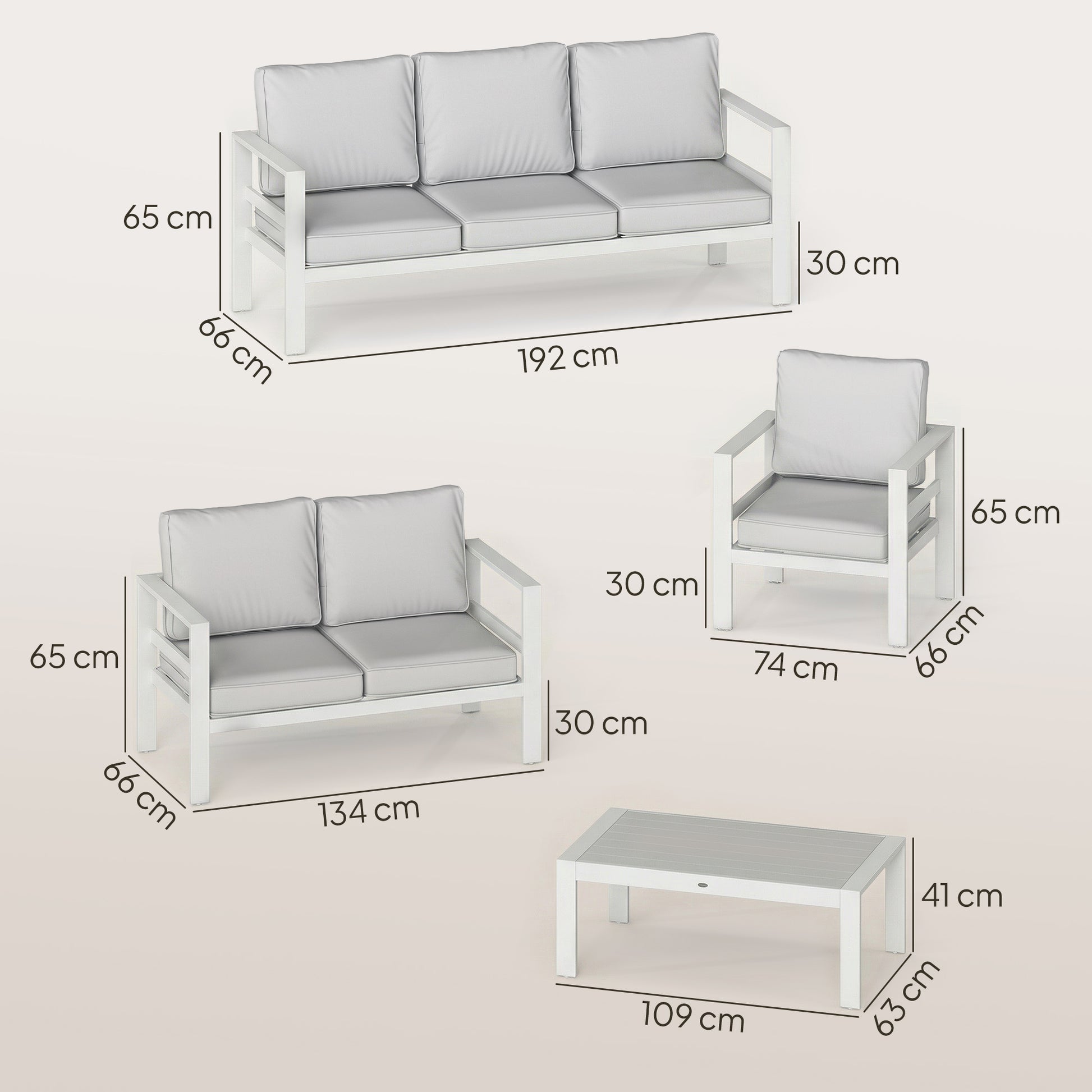 Outsunny 5 Pieces Aluminium Garden Furniture Set with Olefin Cushions, Extra Deep Outdoor Garden Sofa Set, White