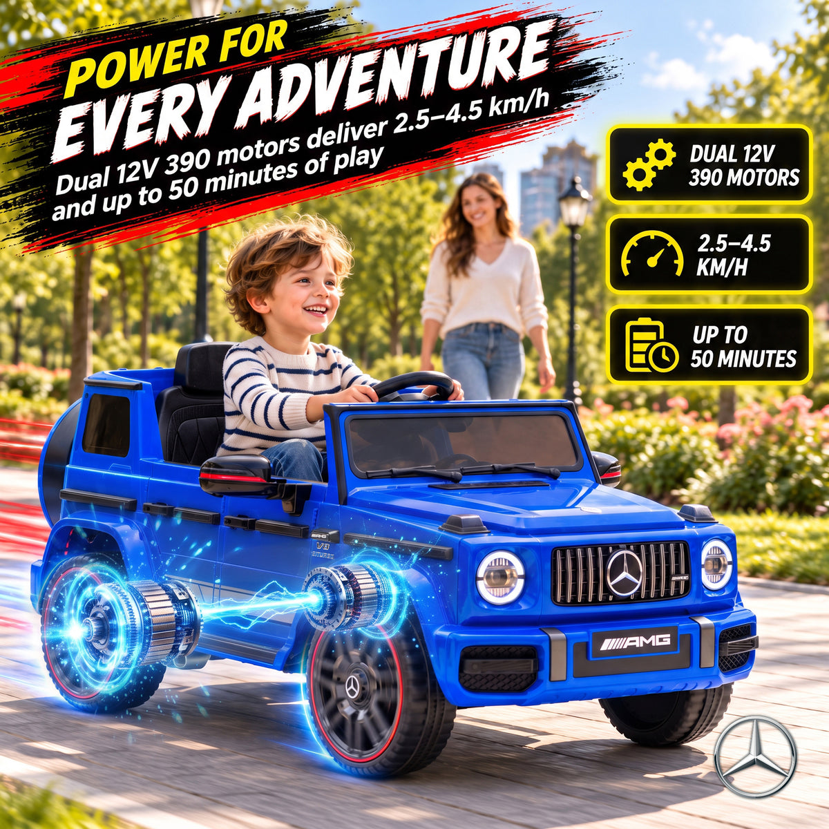 AIYAPLAY Licensed Mercedes-AMG G63 12V Kids Ride on Car with Remote Dual Motors Rear Suspension Slow Start for 3-6 Years, Blue