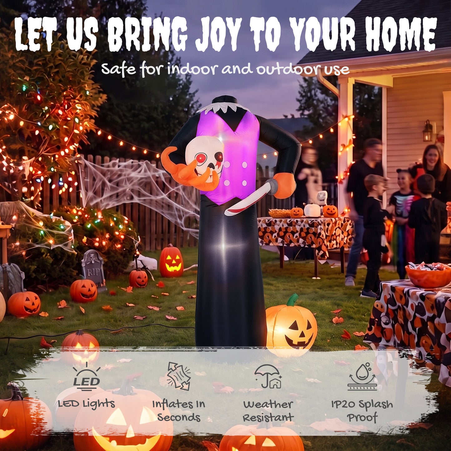 Outsunny 6 FT Halloween Inflatable Headless Skeleton, Blow Up Halloween Skeleton Decoration with LED Lights for Indoor Outdoor