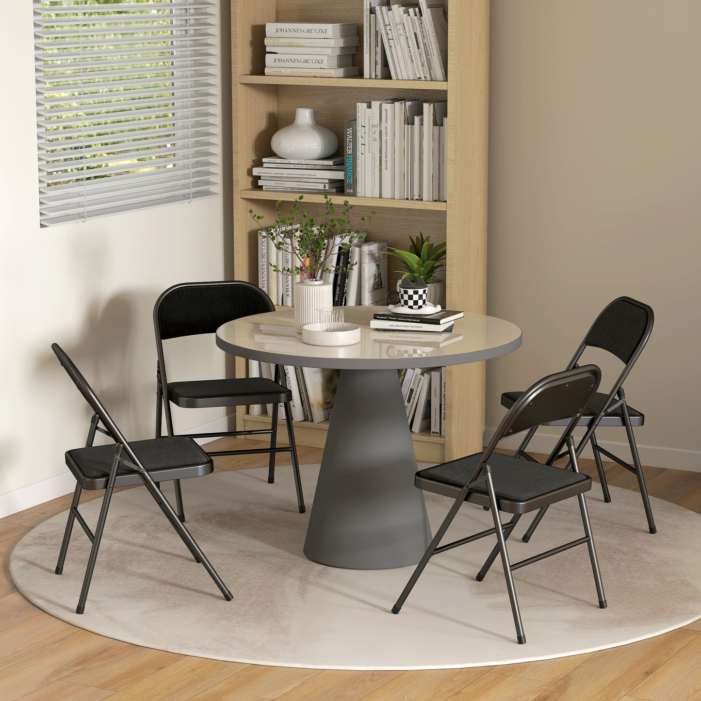 HOMCOM Linen-Look Set of Four Cushioned Folding Chairs - Black