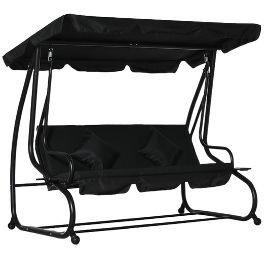 Outsunny Three-Person garden Swing Chair, with Adjustable Canopy - Black