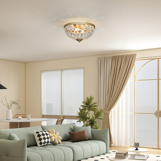 HOMCOM Crystal Chandelier Ceiling Light with 168 Octagonal Beads, Vintage 2-Light Flush Mount Ceiling Light for Living Room, Bedroom, Hallway, Dining Room, Gold Tone