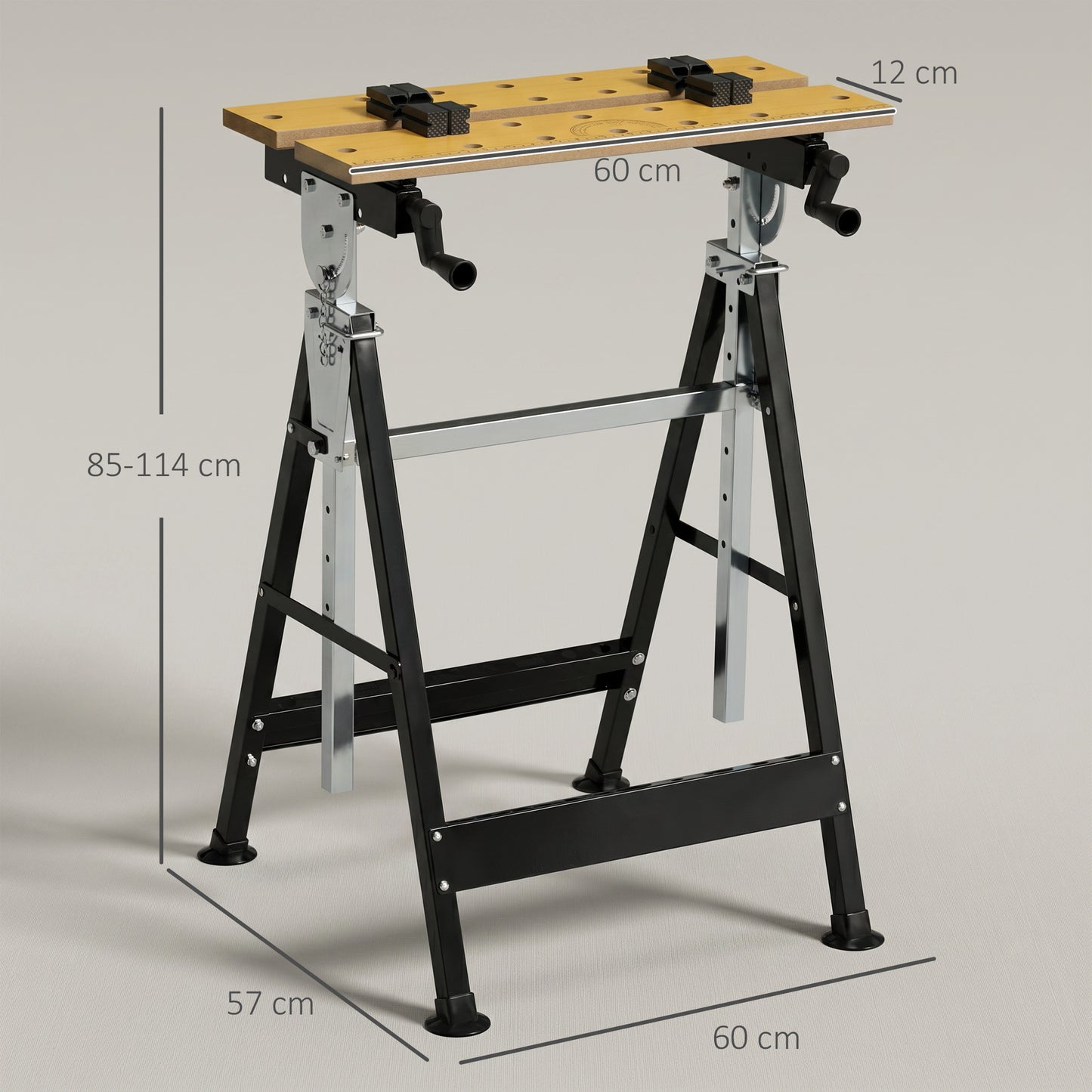 HOMCOM Portable Folding Workbench with Adjustable Height & Angle, Work Bench with 4 Adjustable Clamping Pegs, Beige