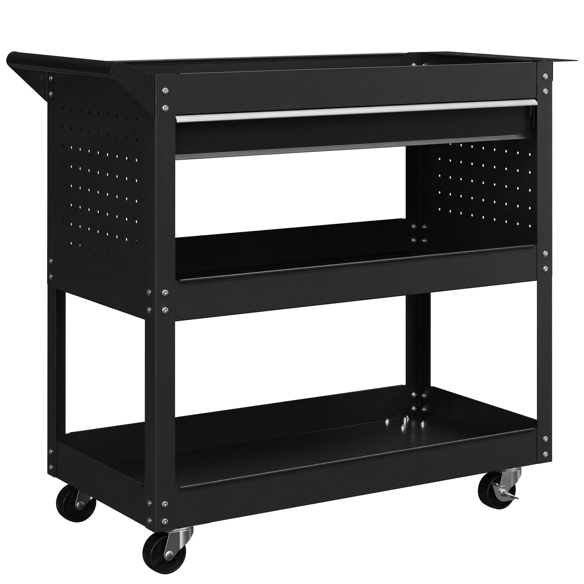 DURHAND 3-Tier Tool Trolley Cart Storage Shelf Roller Cabinet DIY Box Garage Workshop with Drawer Black