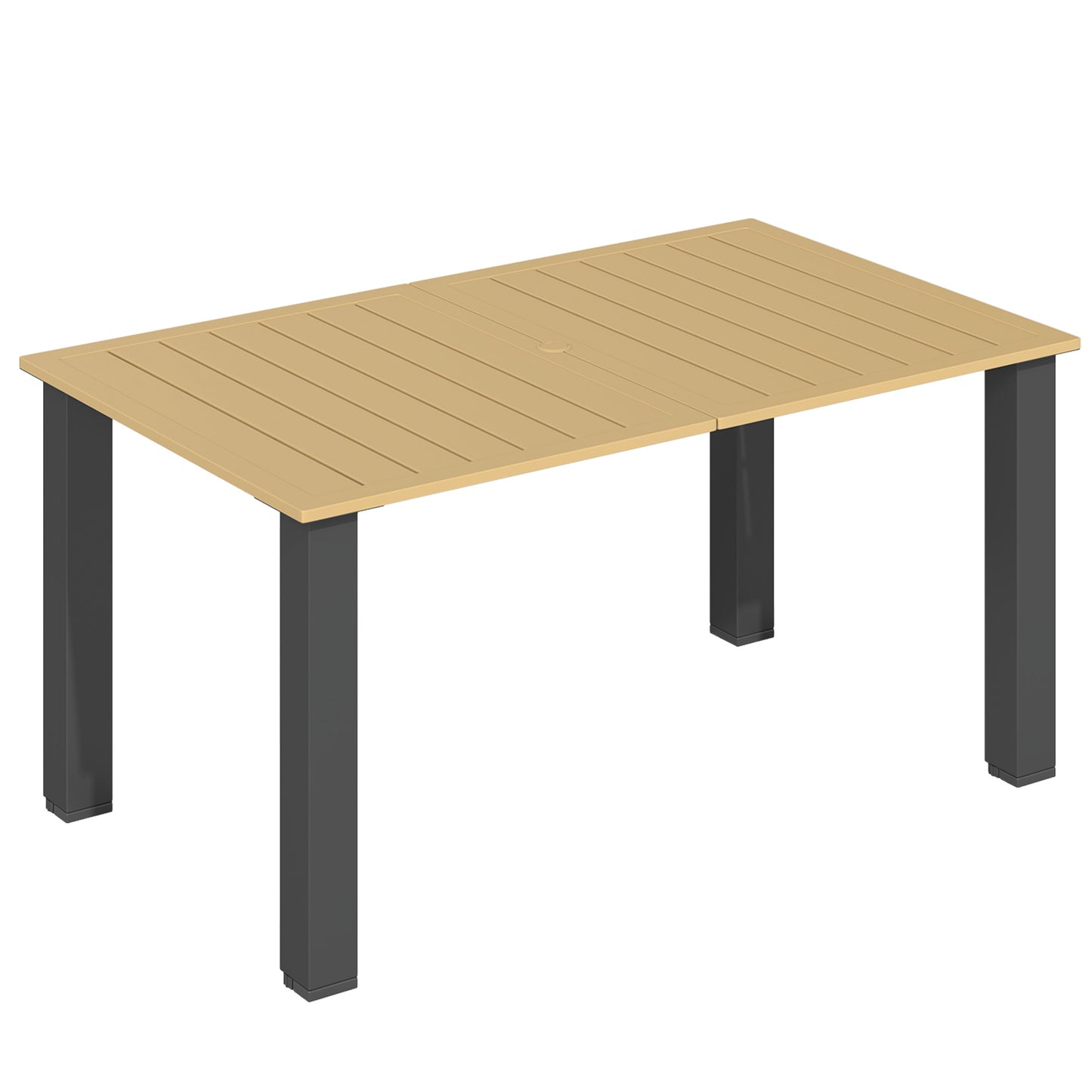 Outsunny Garden Dining Table for 6 with Parasol Hole, Rectangle Outdoor Garden Table with Slatted Metal Top, Steel Frame, Brown Default Title