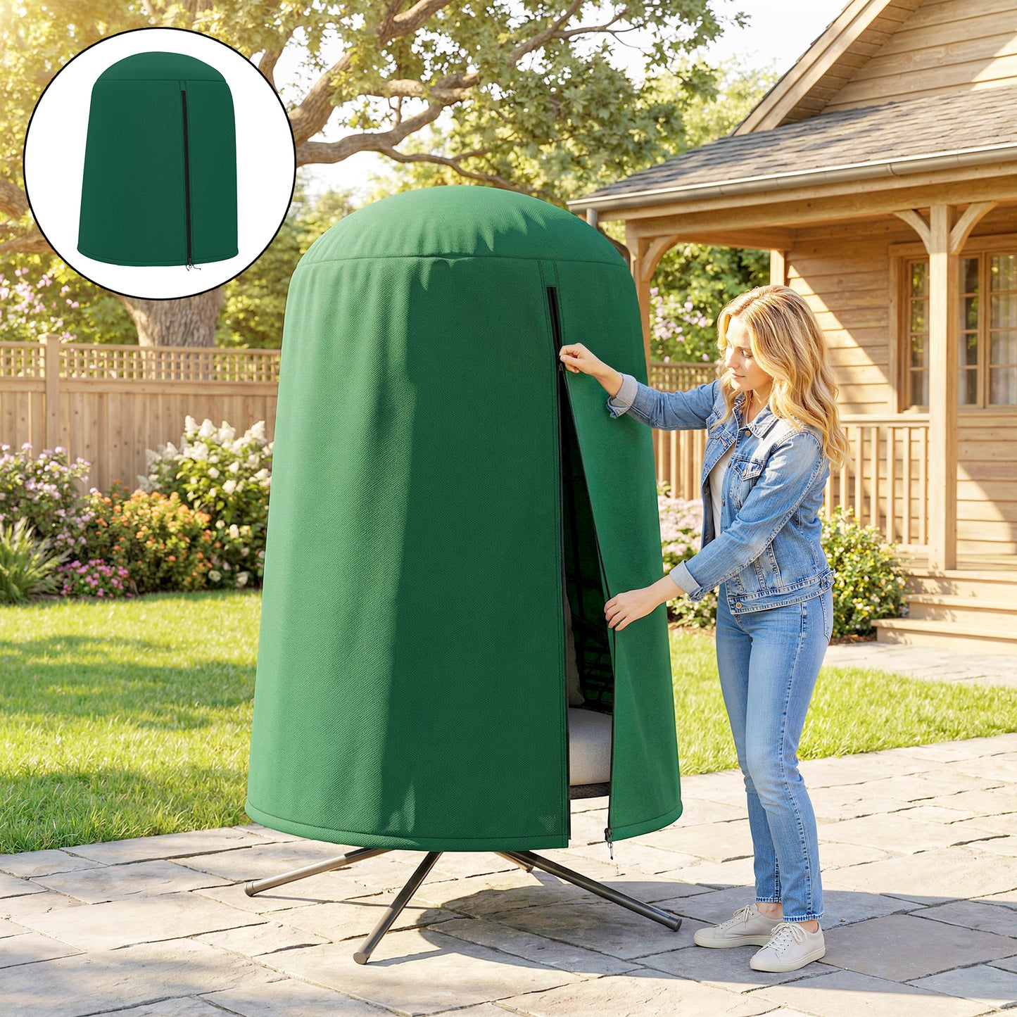 Outsunny 190 x Î¦128cm Hanging Egg Chair Furniture Cover - Green