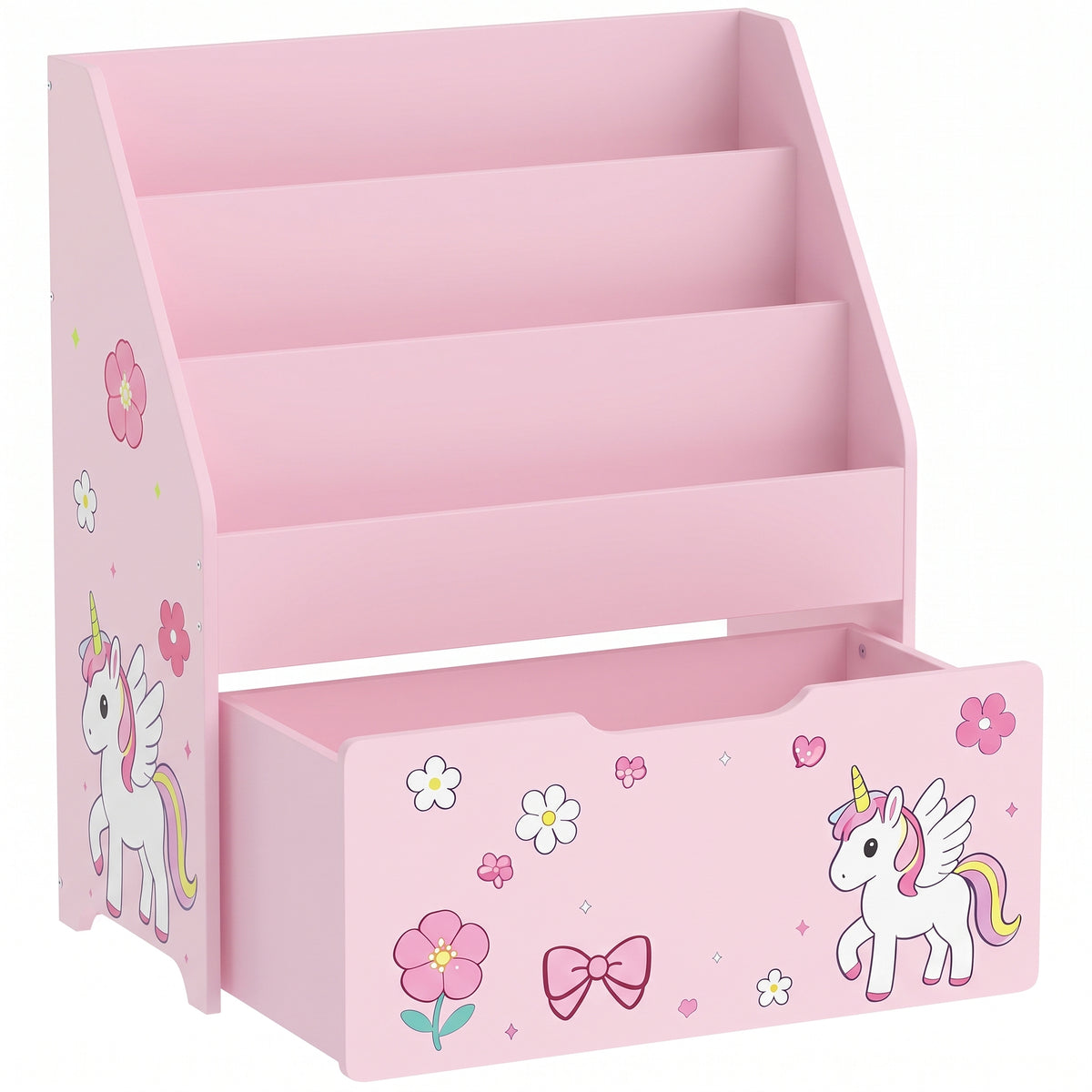 AIYAPLAY Kids Bookshelf, Montessori Inspired Childrens Bookcase with Moveable Drawer, 3-Tier Bookshelf for 3-8 Years, Pink Default Title
