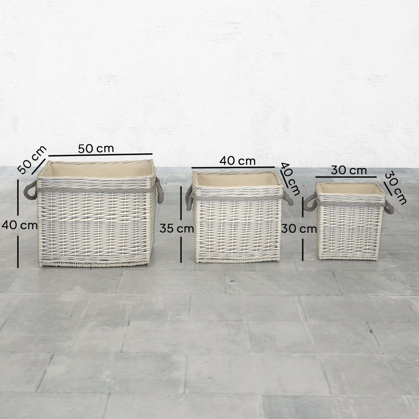 Outsunny Set of 3 Log Baskets for Wood Burner Indoor, Storage Basket with Lining and Rope Handles, Wicker Basket for Fireside Storage, Blankets, Beige