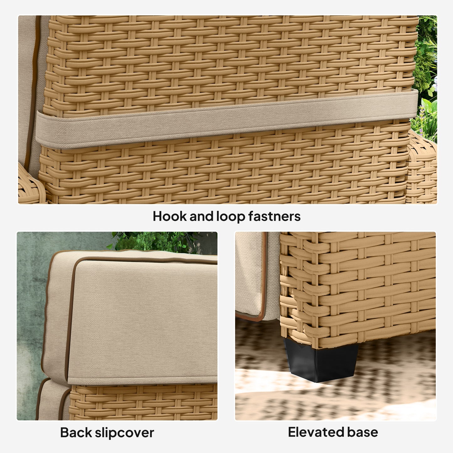 Outsunny 145° Reclining Rattan Armchair, with Footrest - Khaki/Beige