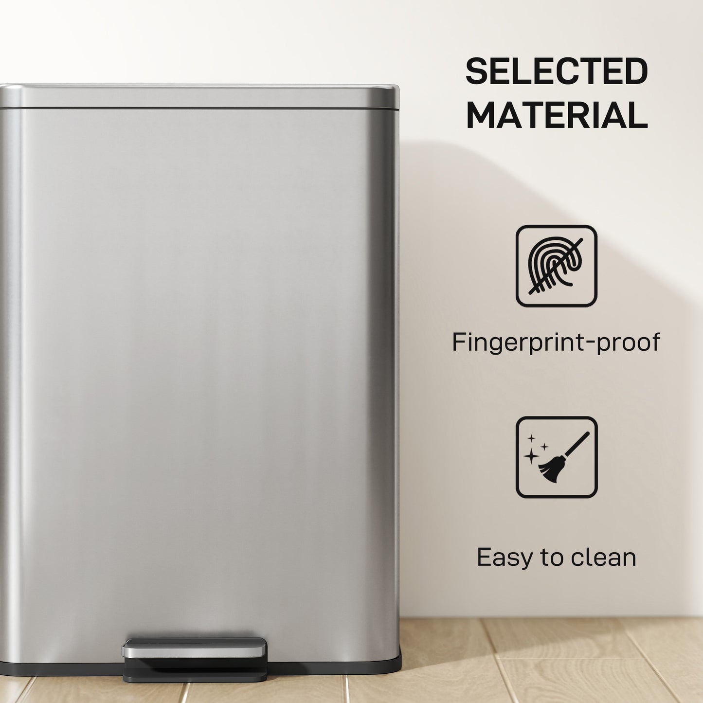 HOMCOM 20L Kitchen Bin with Soft-Close Lid and Stay-Open Function, Stainless Steel Pedal Bin with Removable Inner Bucket for Kitchen, Office, Home, Silver Tone