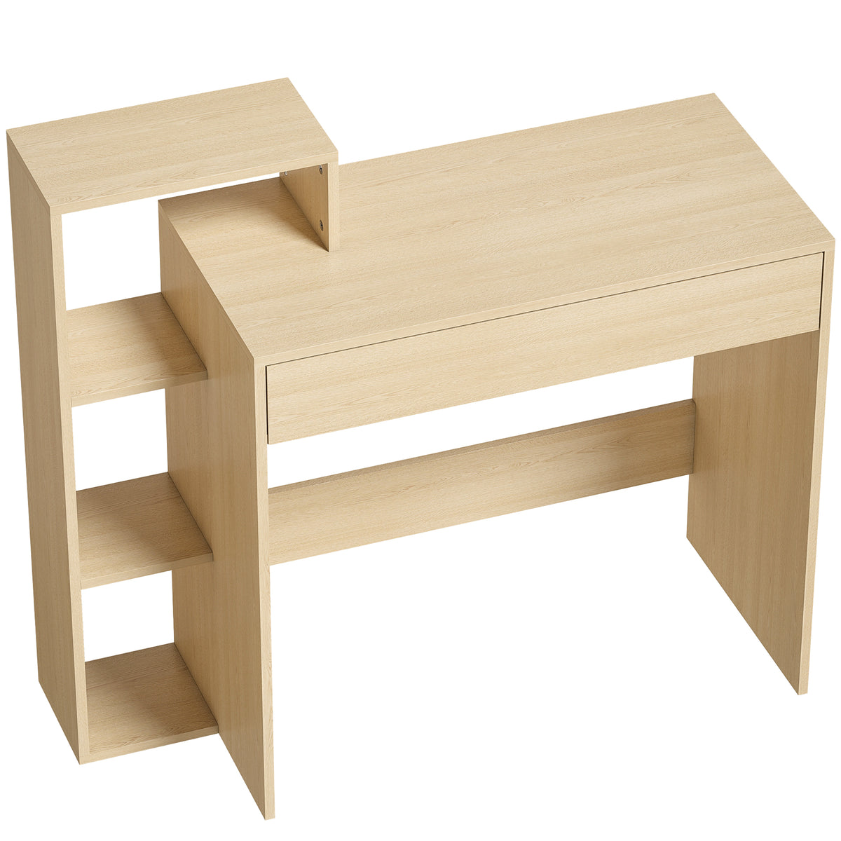 HOMCOM Desk with Storage, Computer Desk with 3 Open Shelves and Drawer, Workstation, Computer Table, Natural Default Title