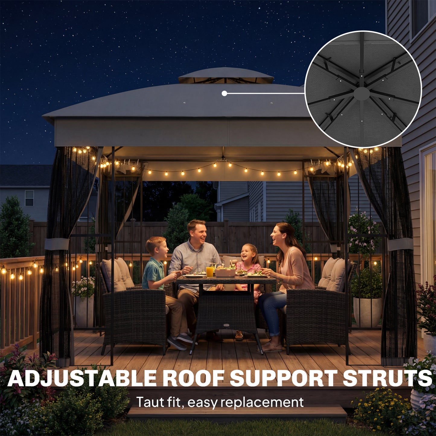 Outsunny 3 x 3 m Outdoor Garden Gazebo with Post Shelves, UPF50+ DoubleÂ Roof Patio Permanent Pavilion, Grey