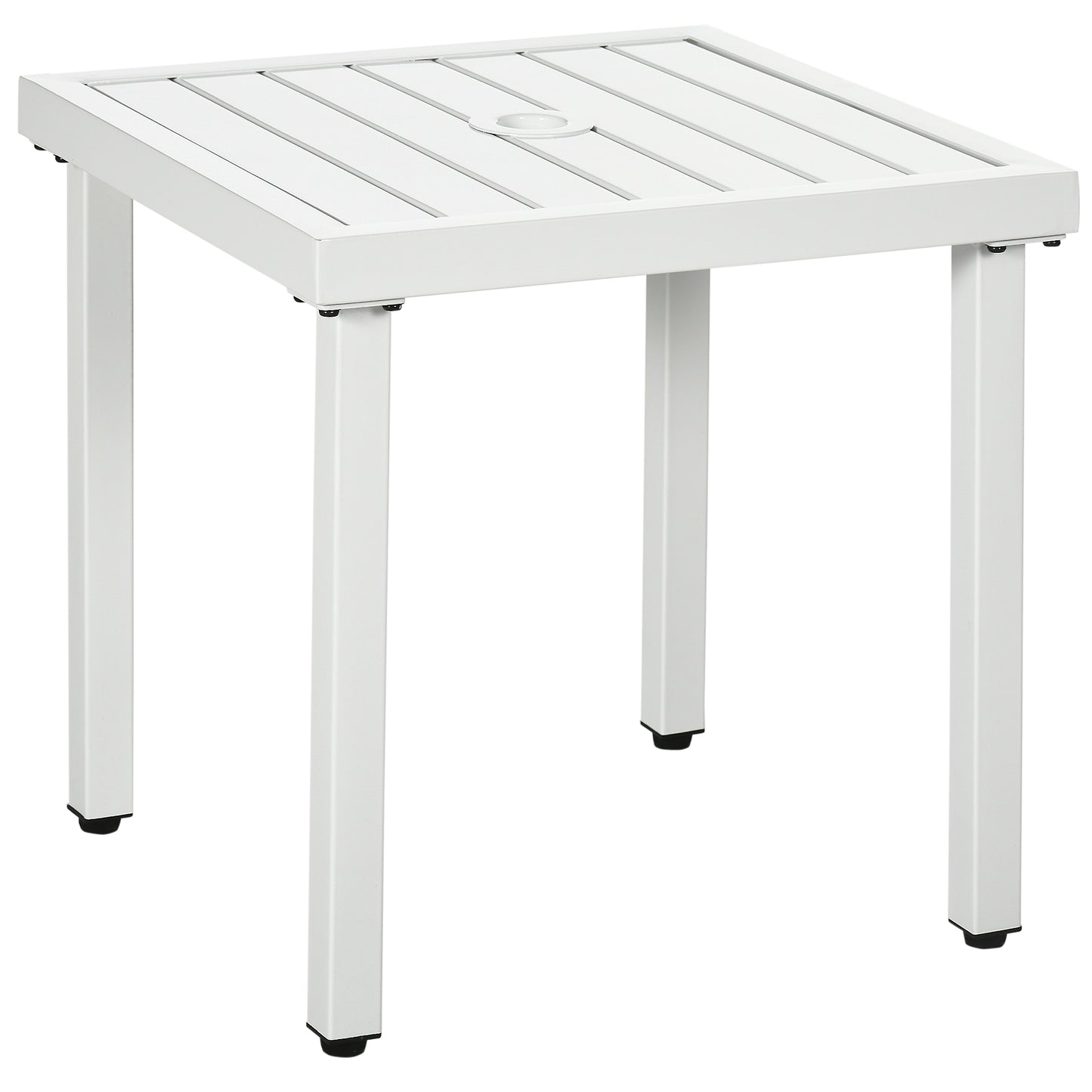 Outsunny Garden Side Table End Table Patio Coffee Table with Umbrella Hole, Steel Frame for Balcony, White Default Title