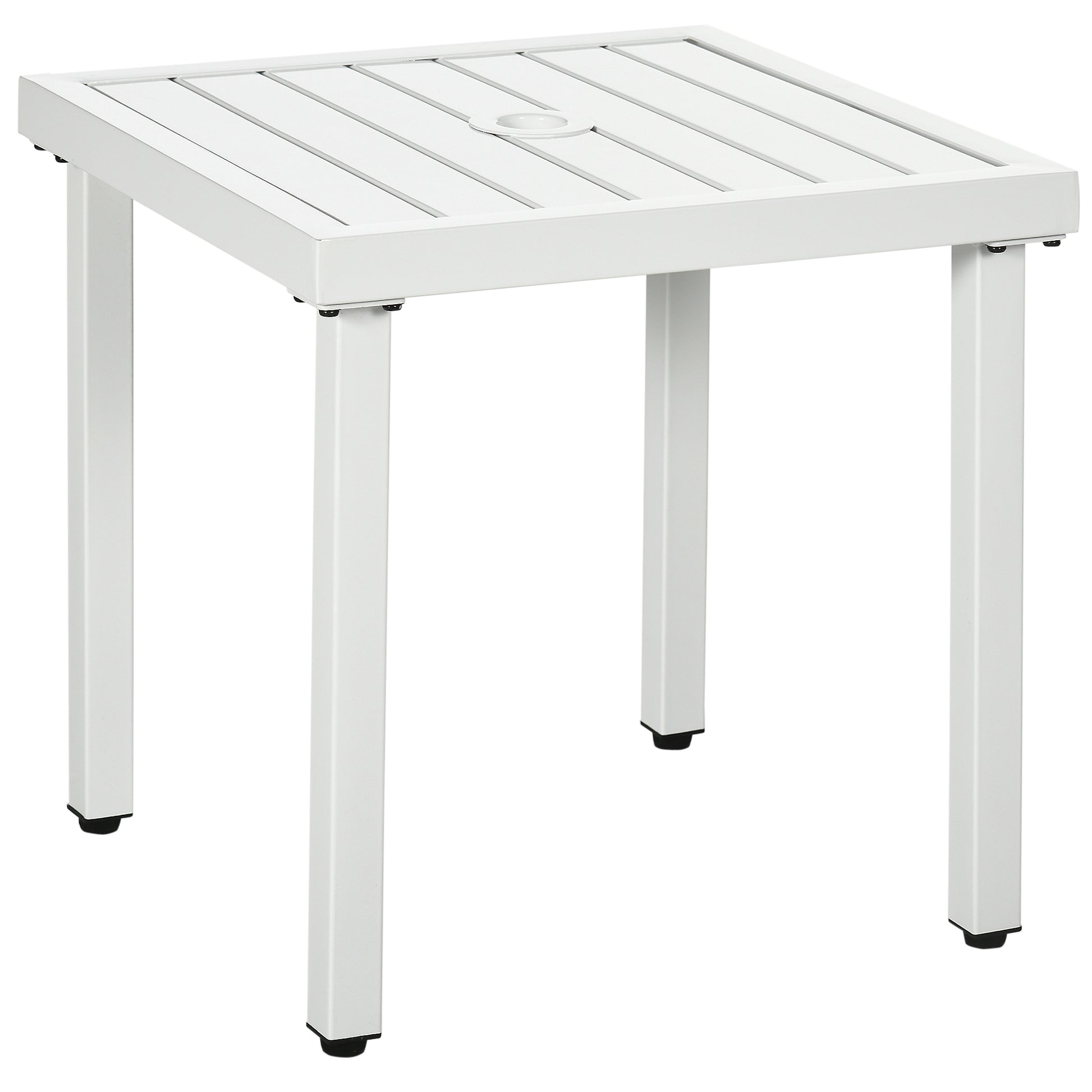 Outsunny Garden Side Table End Table Patio Coffee Table with Umbrella Hole, Steel Frame for Balcony, White Default Title