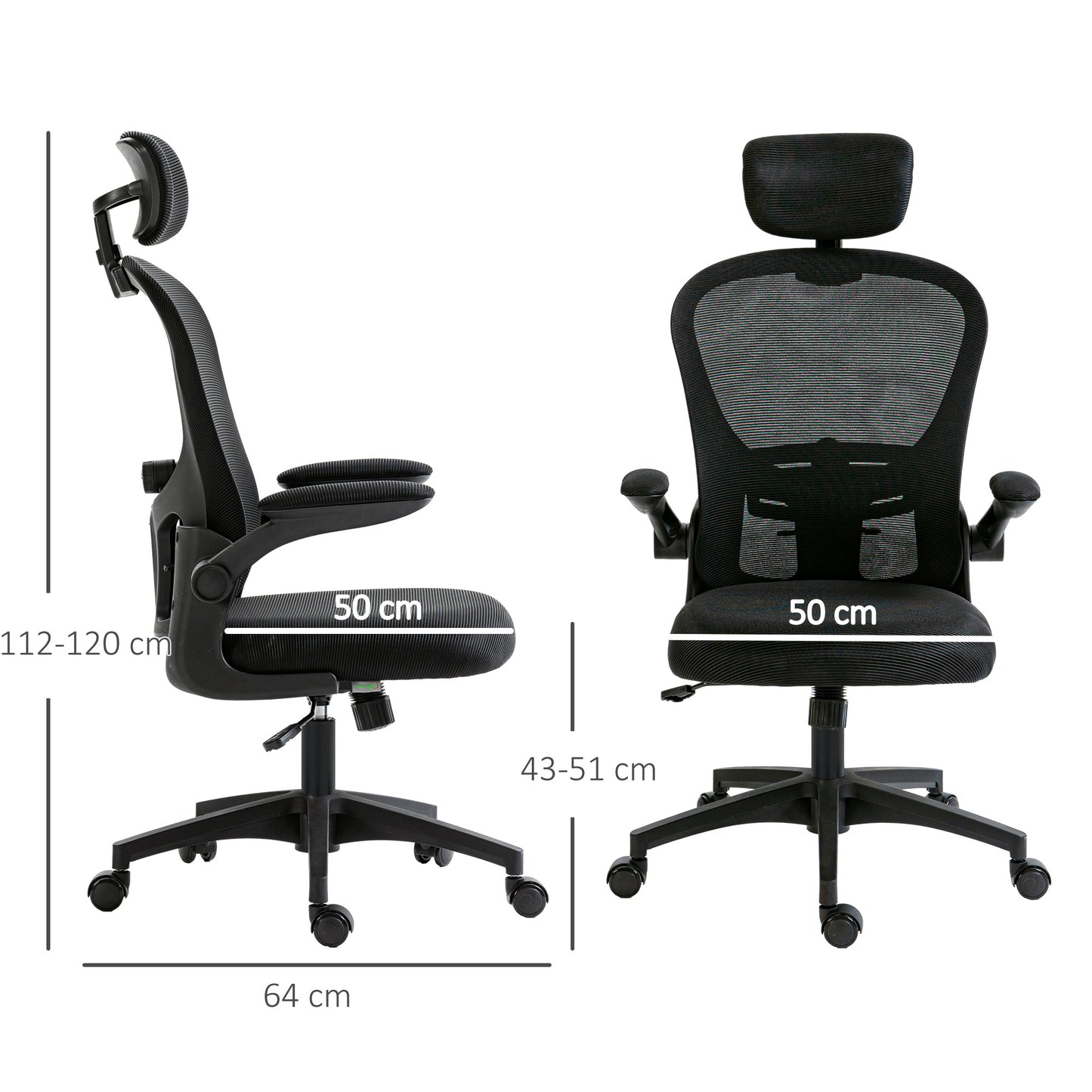 Vinsetto Multi-Adjustable Office Chair, with Lumbar Support, Headrest and Mesh Back - Black