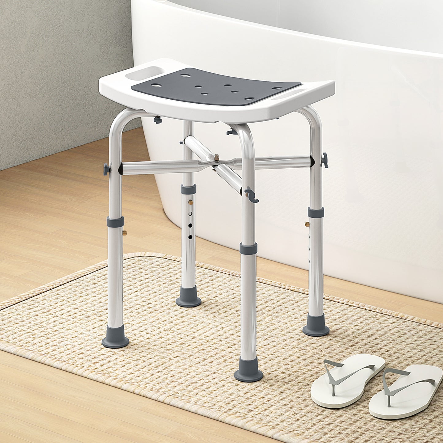 HOMCOM 44-51.5cm Aluminium Frame Shower/Bath Stool - Grey