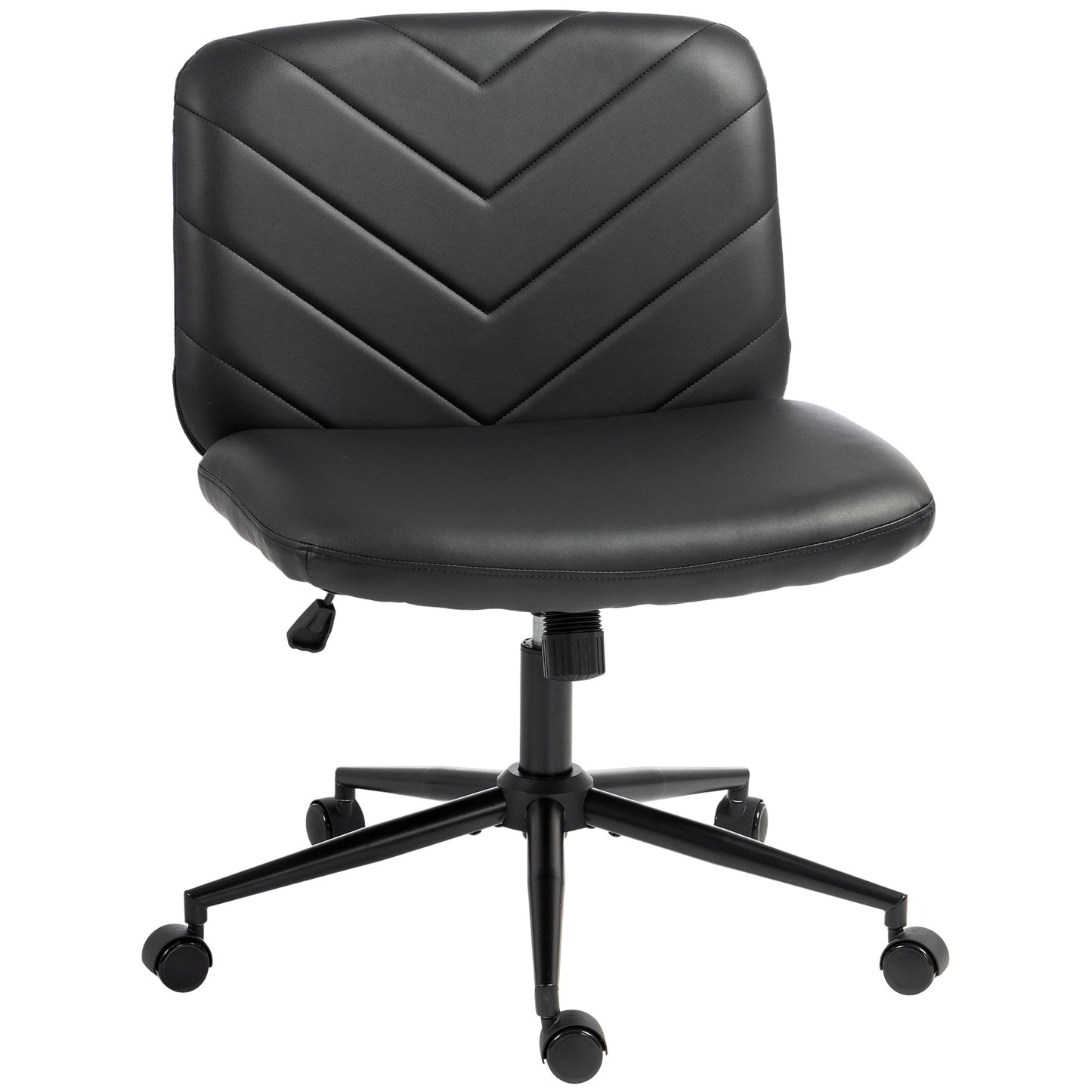 HOMCOM Home Office Desk Chair Height Adjustable Swivel Chair Cross Legged Wide Seat Swivel Wheels Black