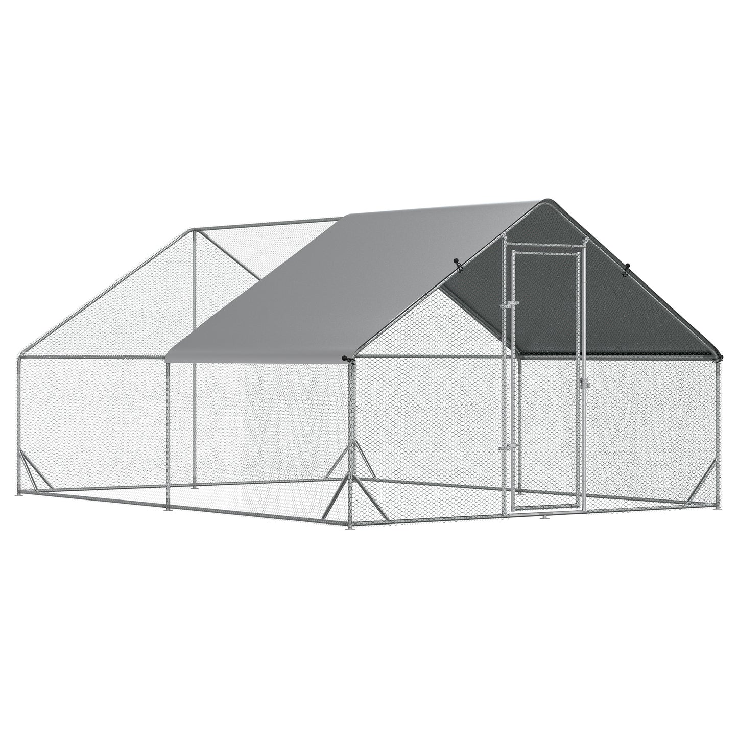 PawHut Chicken Walk-in Run, Galvanised Chicken Coop, Hen Poultry House Cage, Rabbit Hutch Pet Playpen Garden w/ Water-Resist Cover, 3 x 4 x 2m