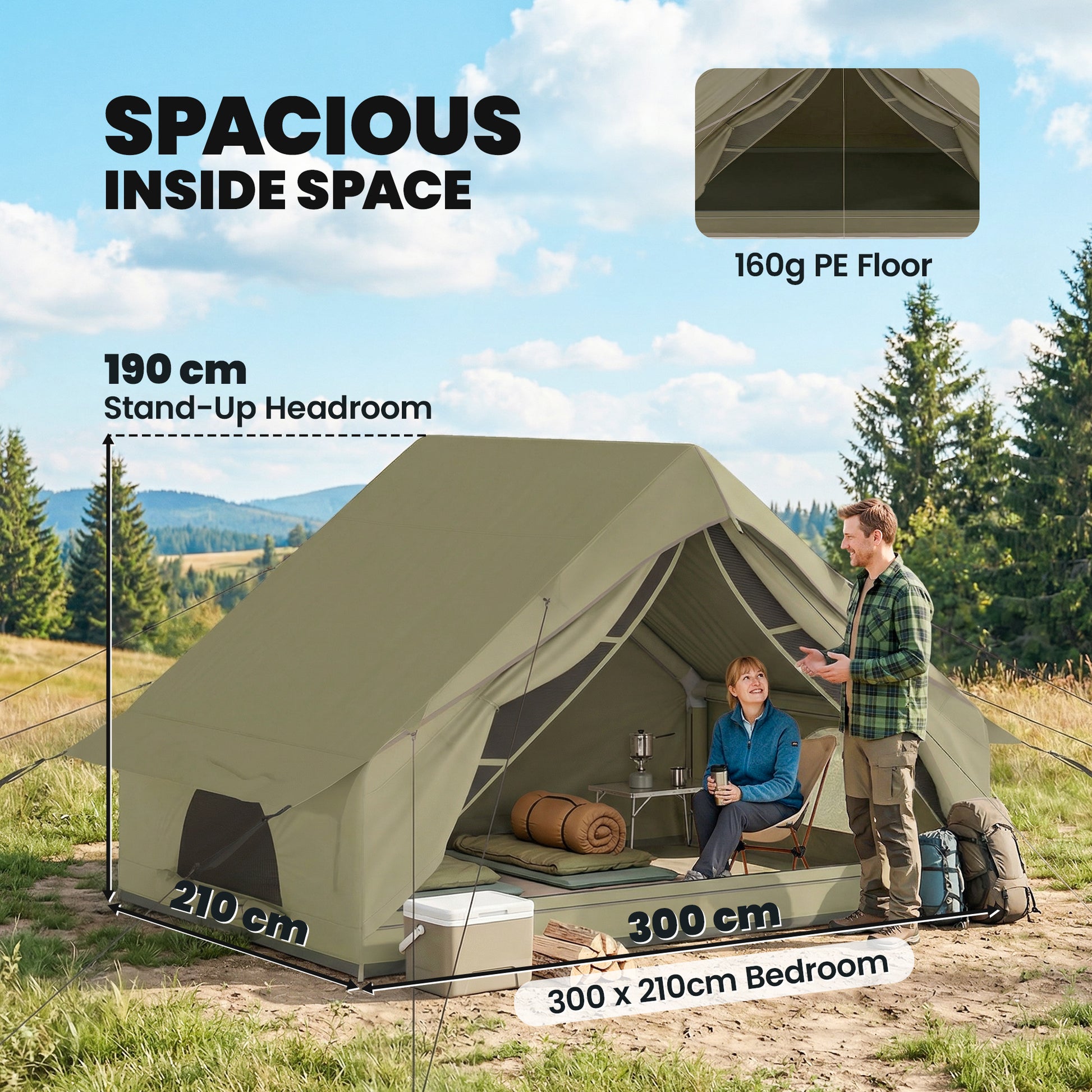 Outsunny Inflatable Tent Waterproof for Camping Blow Up Tent with Pump Carry Bag for 2-4 Person