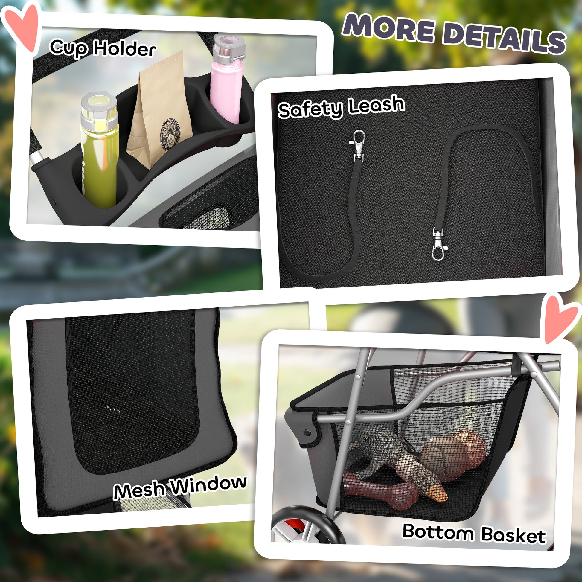 PawHut Dog Pram, Pet Stroller with Reflective Strips, Foldable Cat Stroller with 360Â° Swivel Wheels, Dark Grey