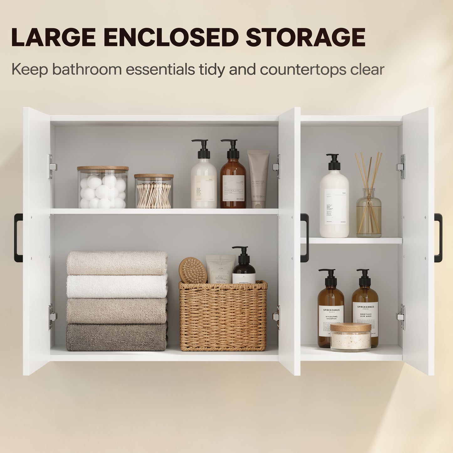 HOMCOM Bathroom Wall Cabinet, Wall Mounted Bathroom Cabinet, Over the Toilet Space Saver with Adjustable Shelves, White