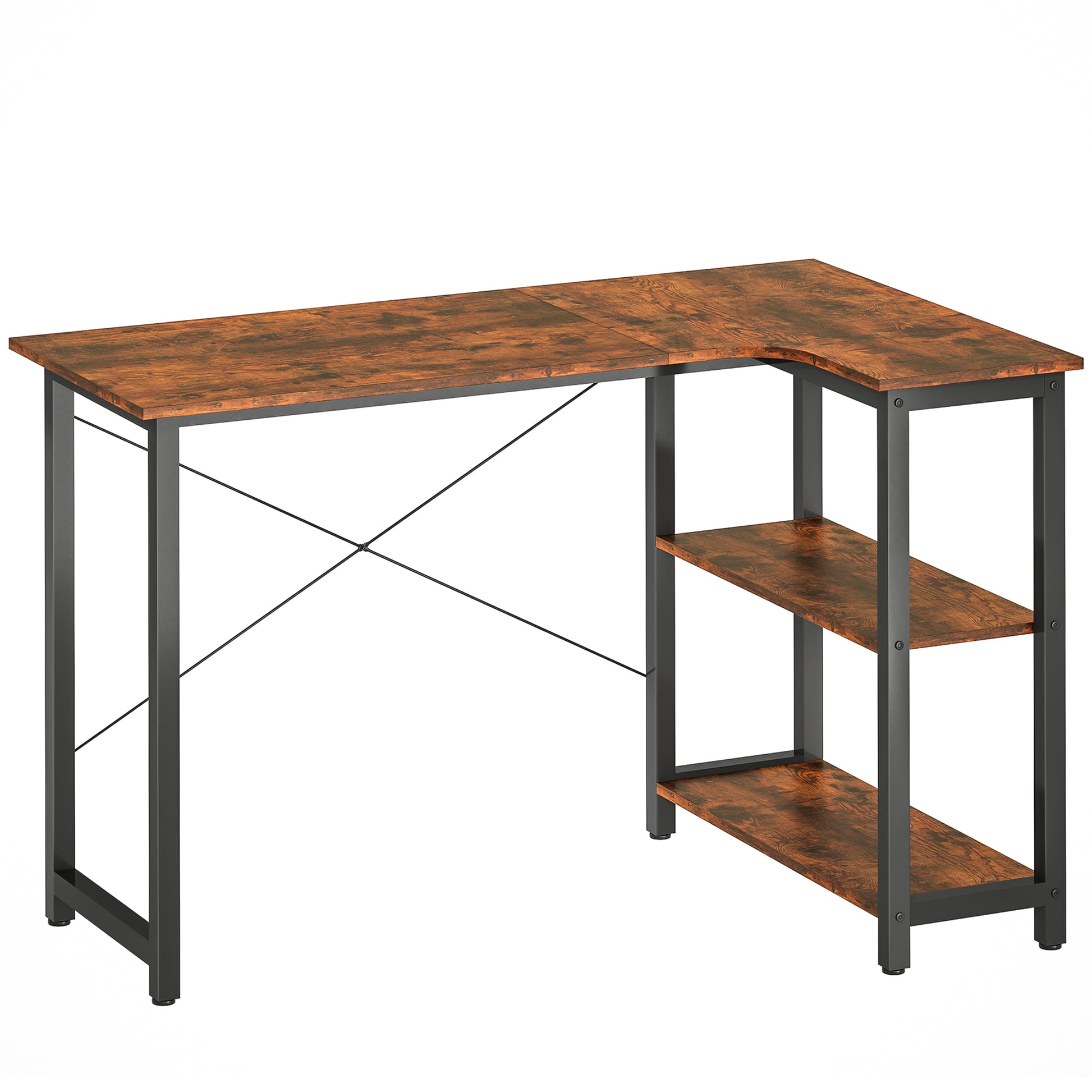 HOMCOM L Shaped Desk, Corner Computer Desk with Bookshelf for Home Office, Study Room, Workstation, 120 x 73.2 x 75cm, Rustic Brown Default Title