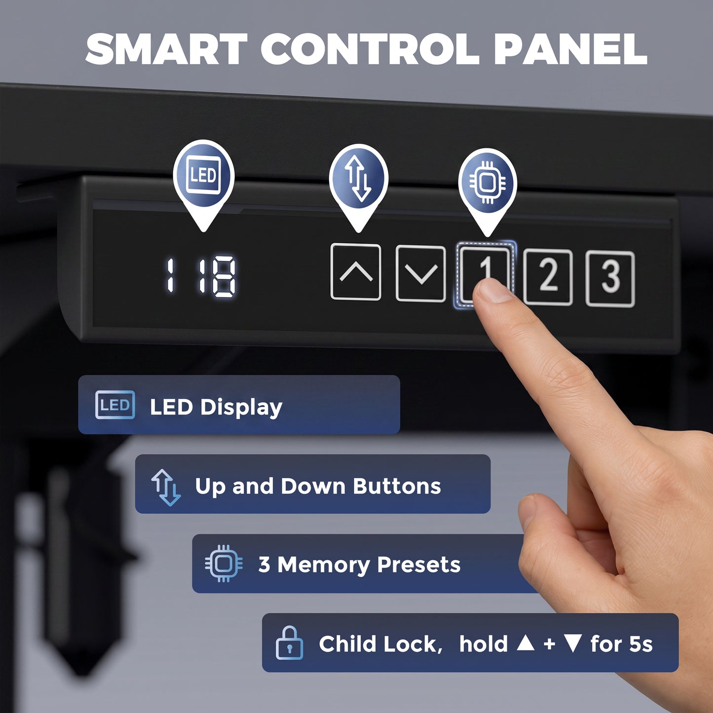 HOMCOM Standing Desk Memory Control Height Adjustable Desk 2 Cable Holes LED Display Sit Stand Desk Black
