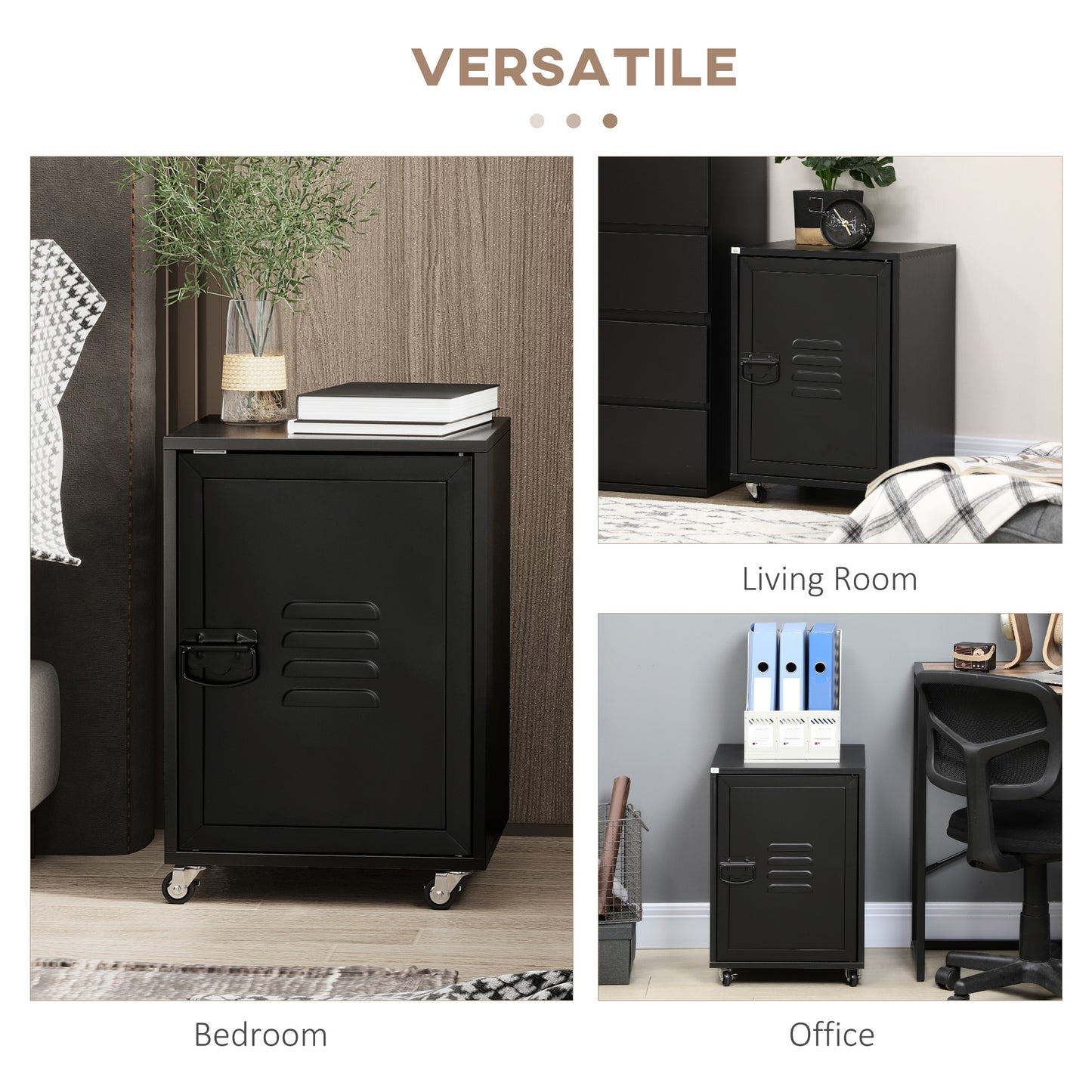 HOMCOM Rolling Metal Storage Locker Cabinet, Industrial Mobile Lockable Cabinet with Adjustable Shelf and Wheels for Home Office Living Room, Black