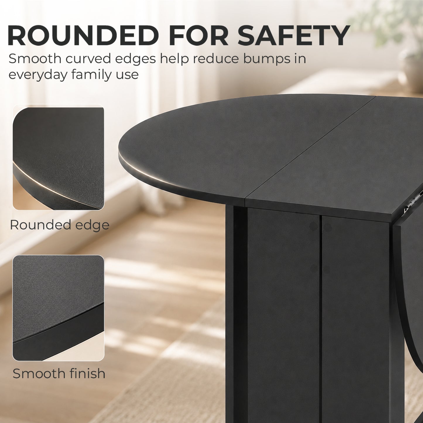 HOMCOM Folding Dining Table,  Drop-Leaf Table with Foldable Leaves for Small Spaces, Kitchen, Dining Room, Black