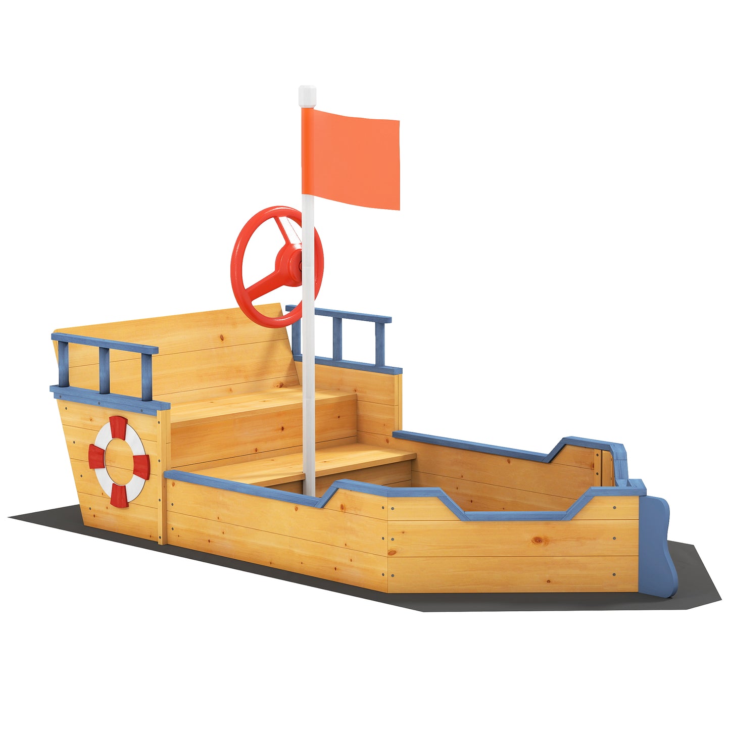 Outsunny Kids Sand Pit, Children Pirate Ship Sandbox with Bench, Bottom Liner, Seat, Natural Wood Tone Default Title