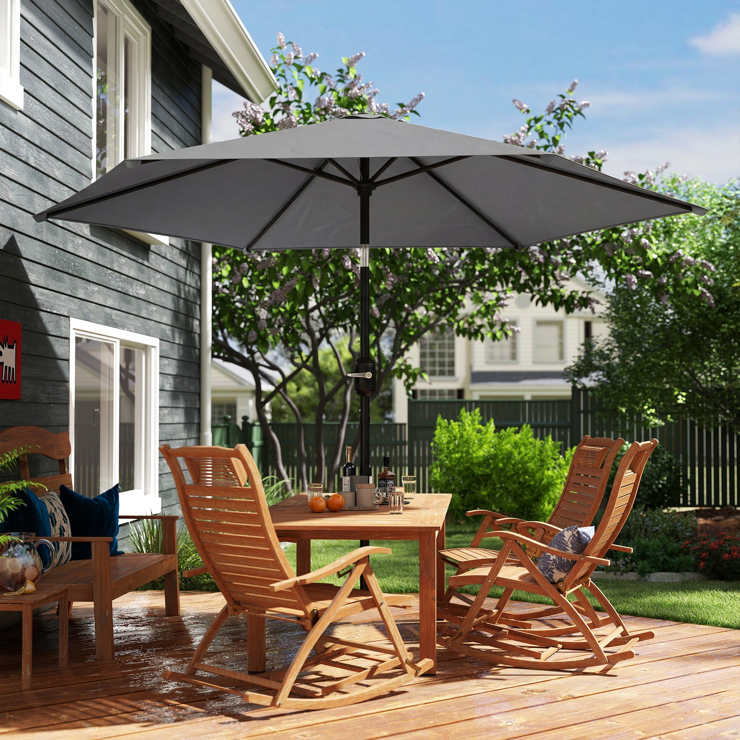 Outsunny 2.6 m Garden Parasol Umbrella with Aluminium Pole, Outdoor Patio Umbrella with Tilt and Crank, Vent, Grey