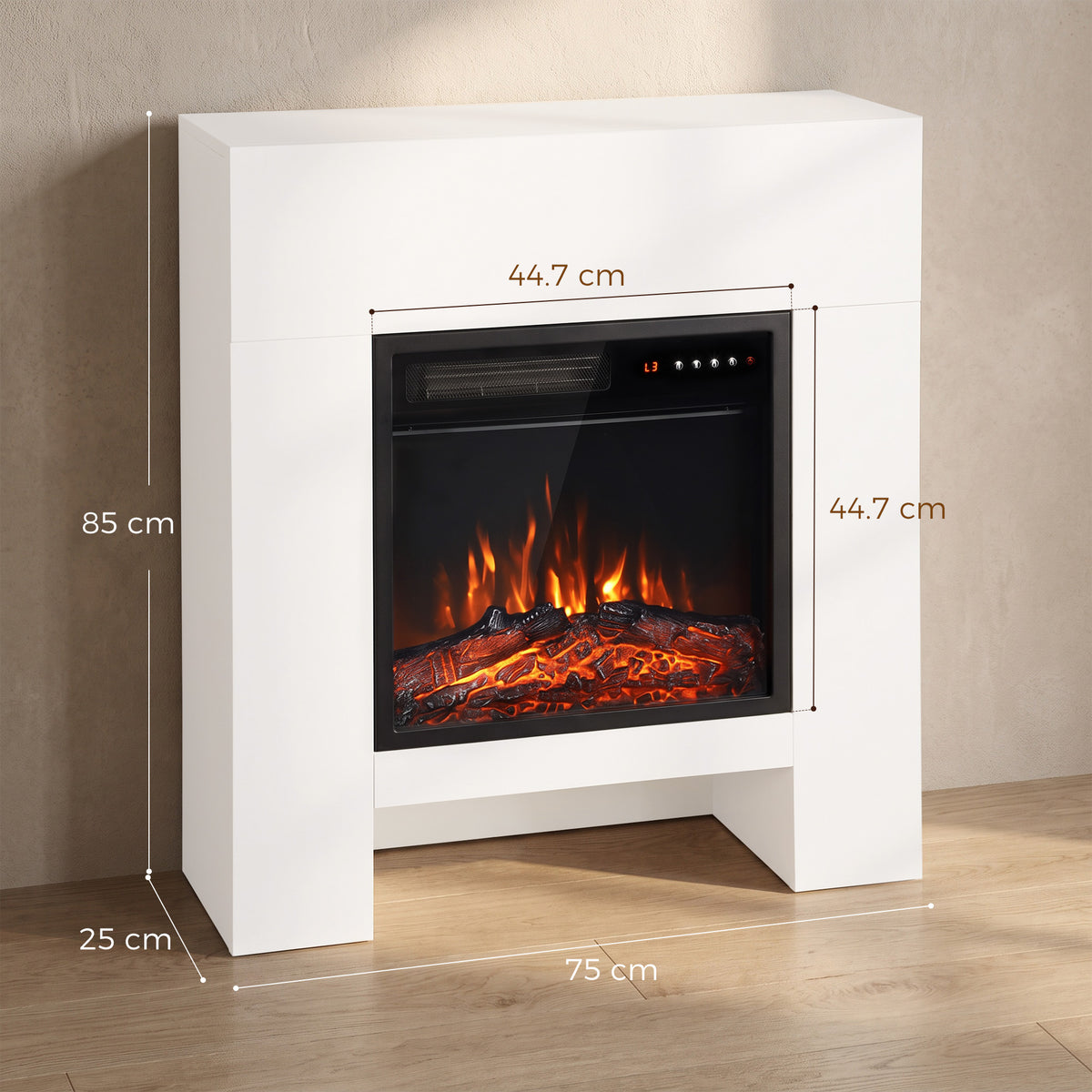 HOMCOM Freestanding Electric Fireplace Suite, Electric Fire and Surround with Shelf, Adjustable Flame Effect, Timer, Remote
