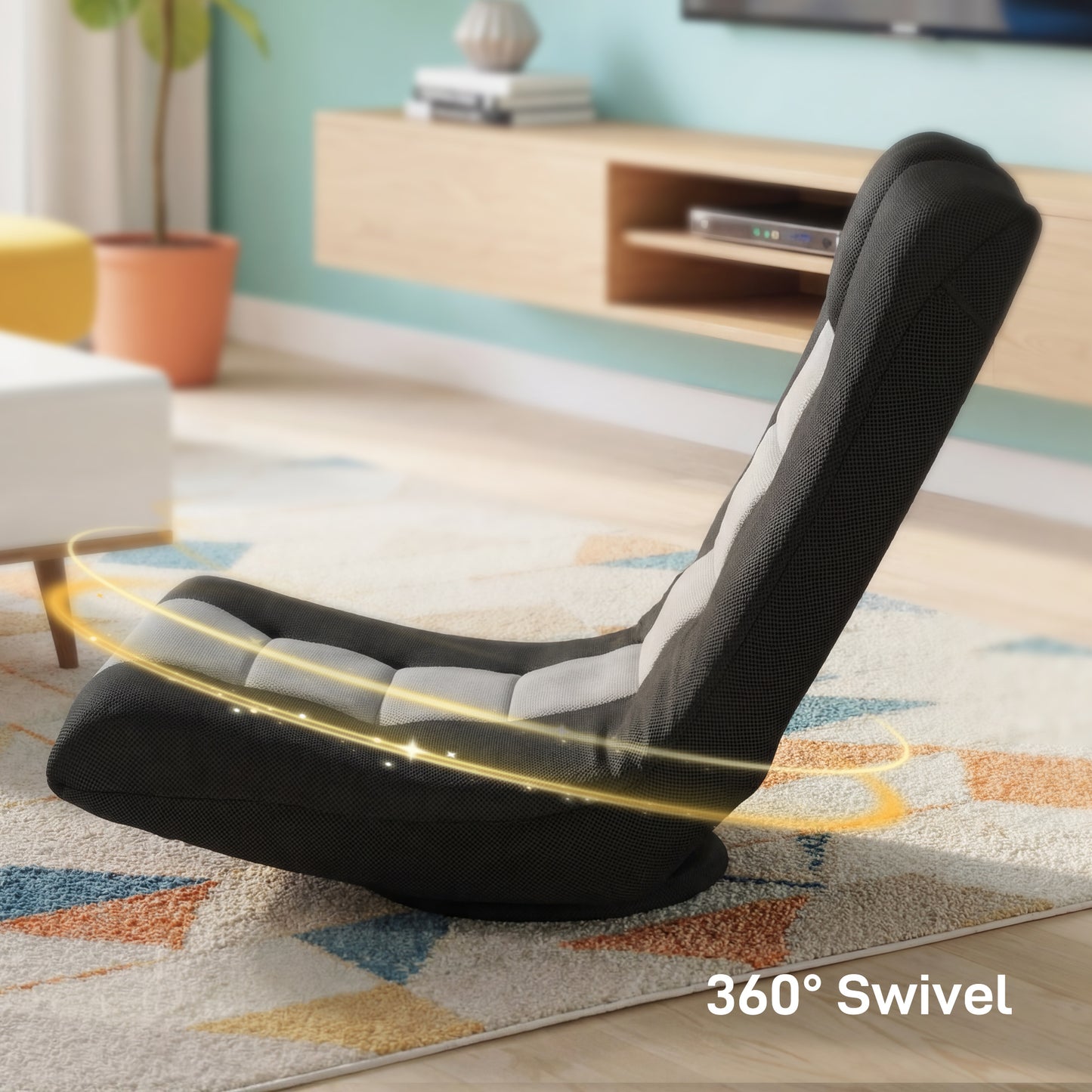 HOMCOM Floor Chair, Folding Floor Sofa with Adjustable Backrest, Wide Seat, Swivel Base, Black