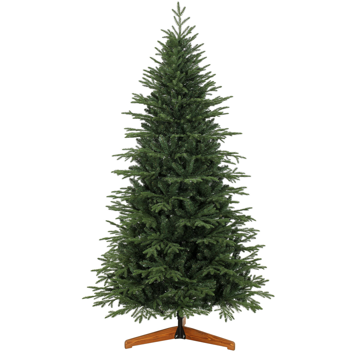 HOMCOM 7ft Artificial Christmas Tree Full Hinged Xmas Tree Solid Pine Wood Stand, Green