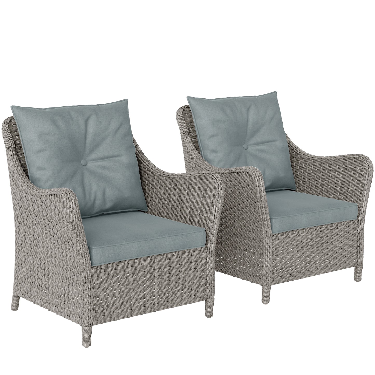 Outsunny Rattan Garden Chairs Set of 2, Outdoor Rattan Chairs with Cushions, Armrests and High Back, PE Wicker Garden Armchair with Steel Frame for Balcony, Porch, Light Grey Default Title