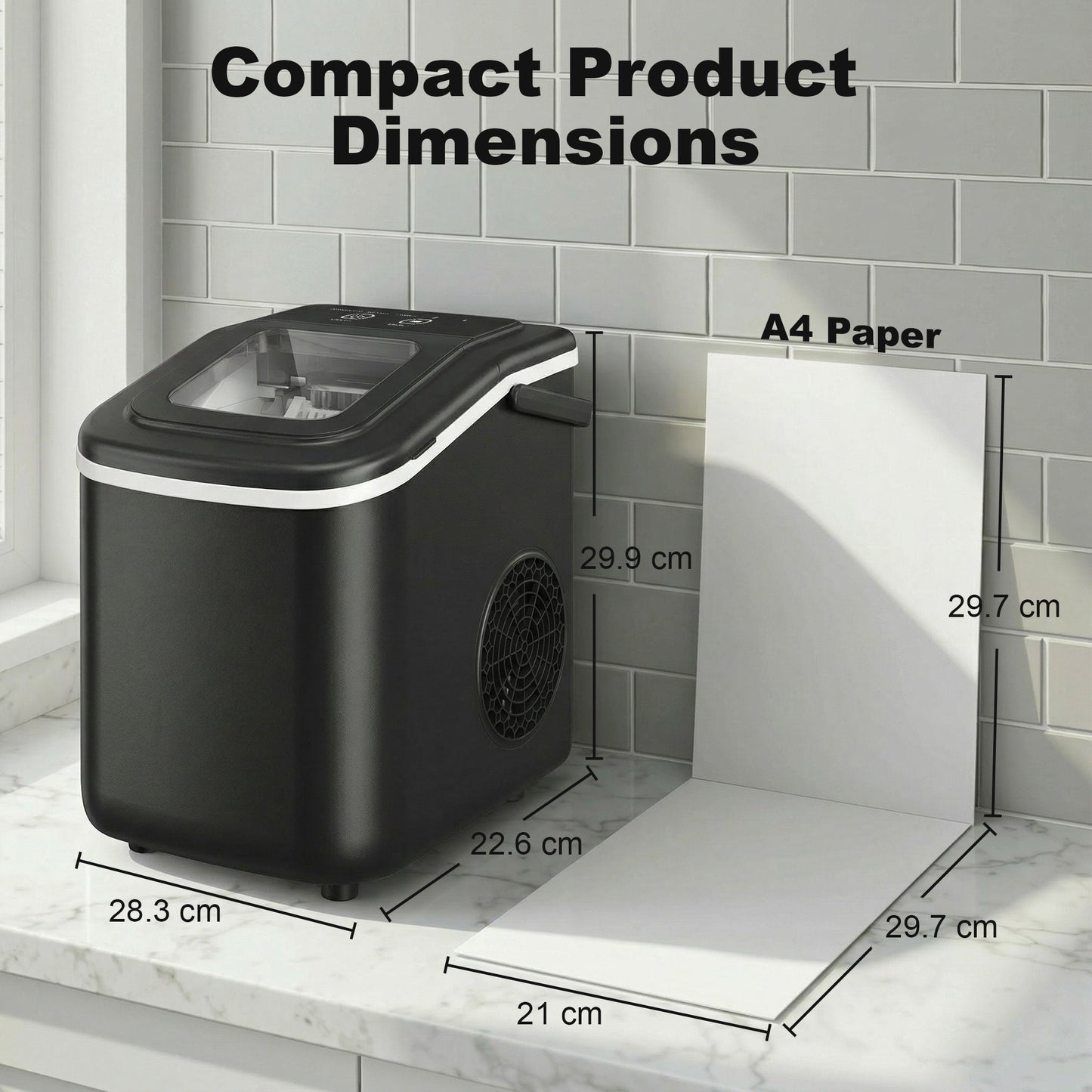 HOMCOM Countertop Ice Maker Machine 9 Cubes in 7 Mins Portable Ice Machine Ice Scoop and Basket 2 Sizes Black