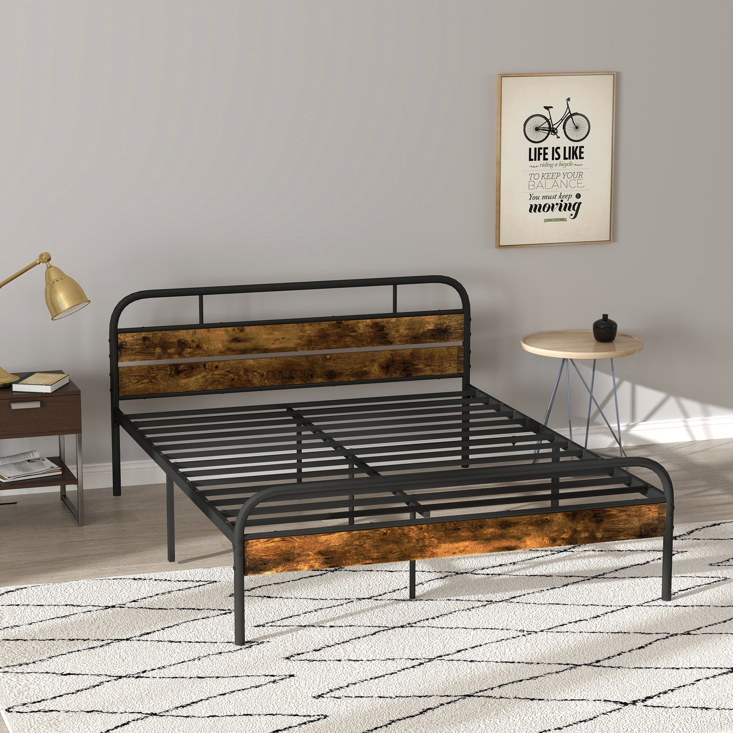 HOMCOM Industrial-Style King Bed Frame - Black/Brown