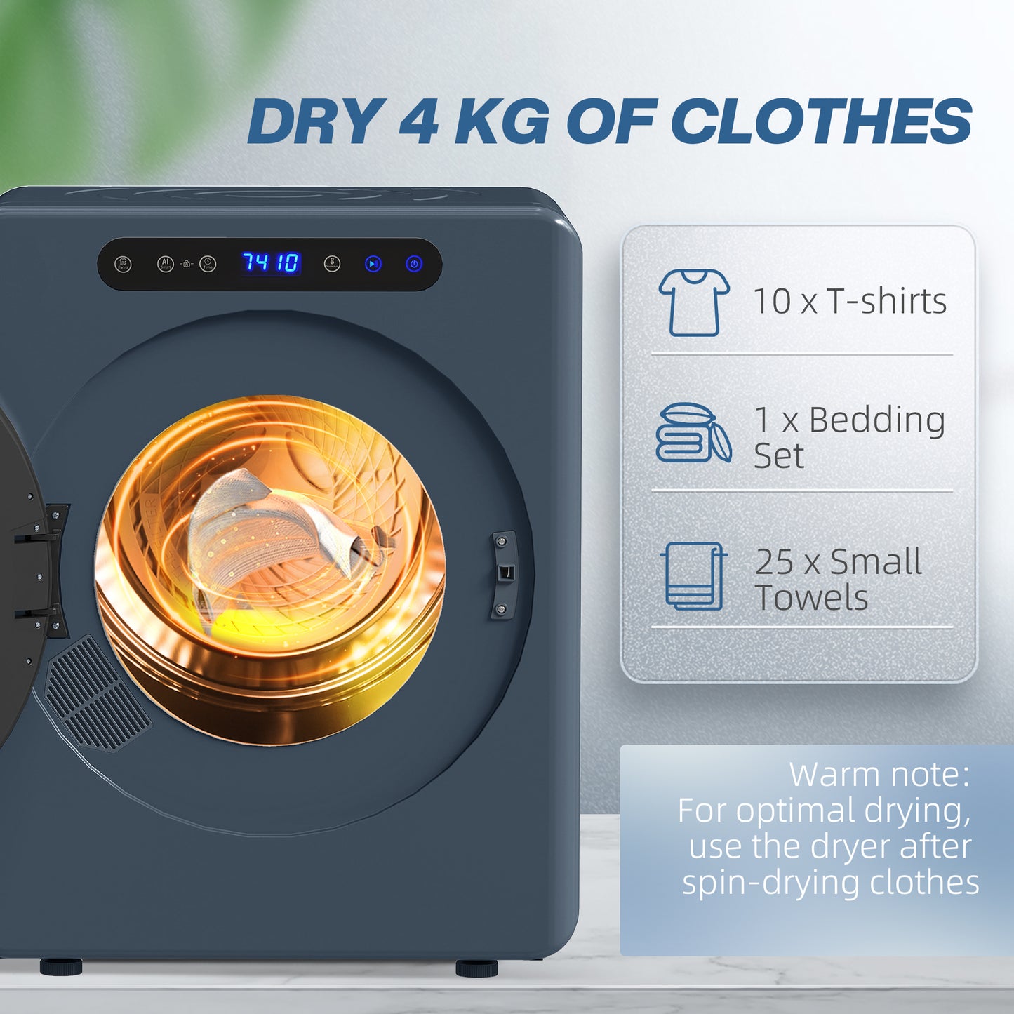 HOMCOM 5kg Compact 40-60â„ƒ Tumble Dryer Blue