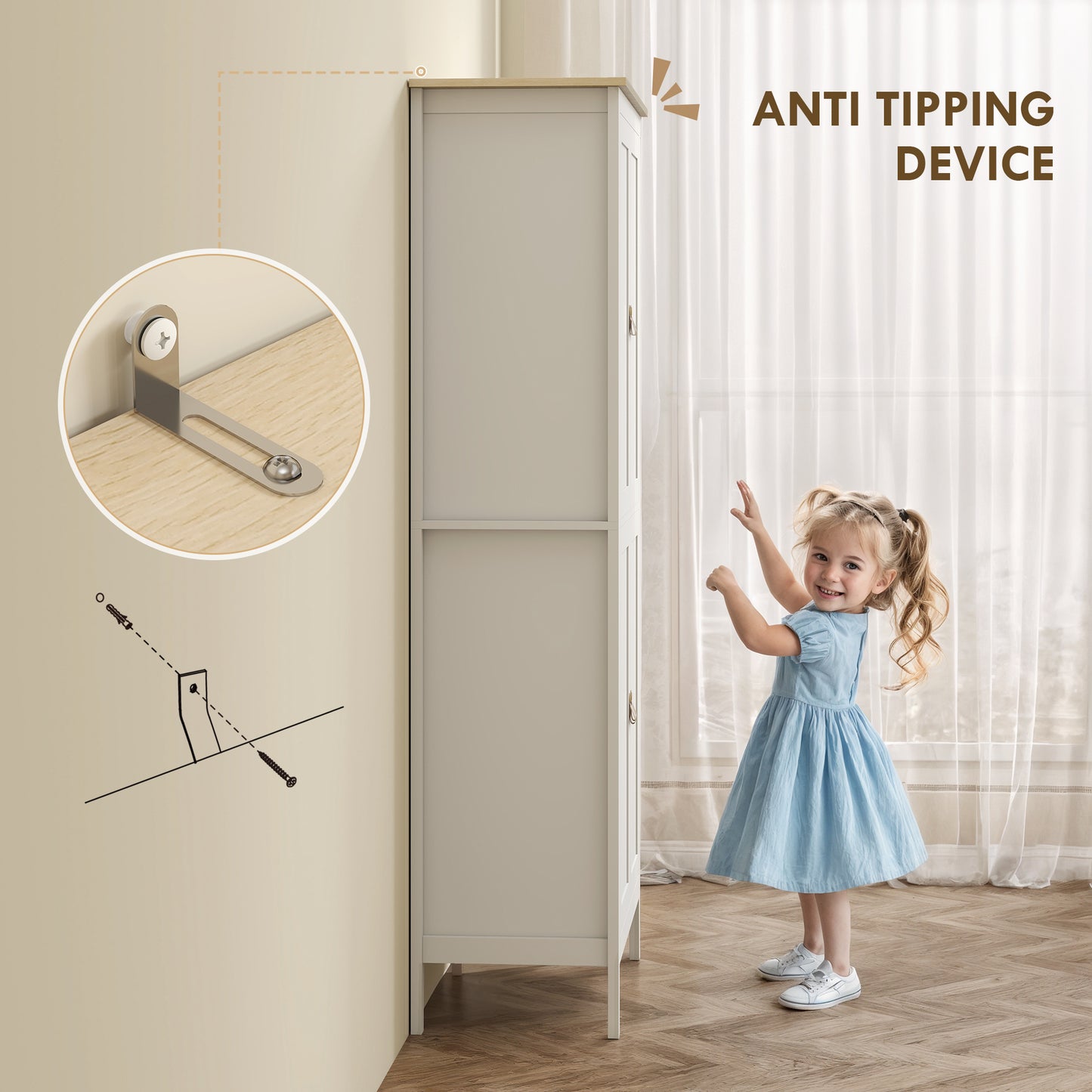 HOMCOM 176.5 cm Tall Pantry Cupboard with Motion Sensor LED Light - White