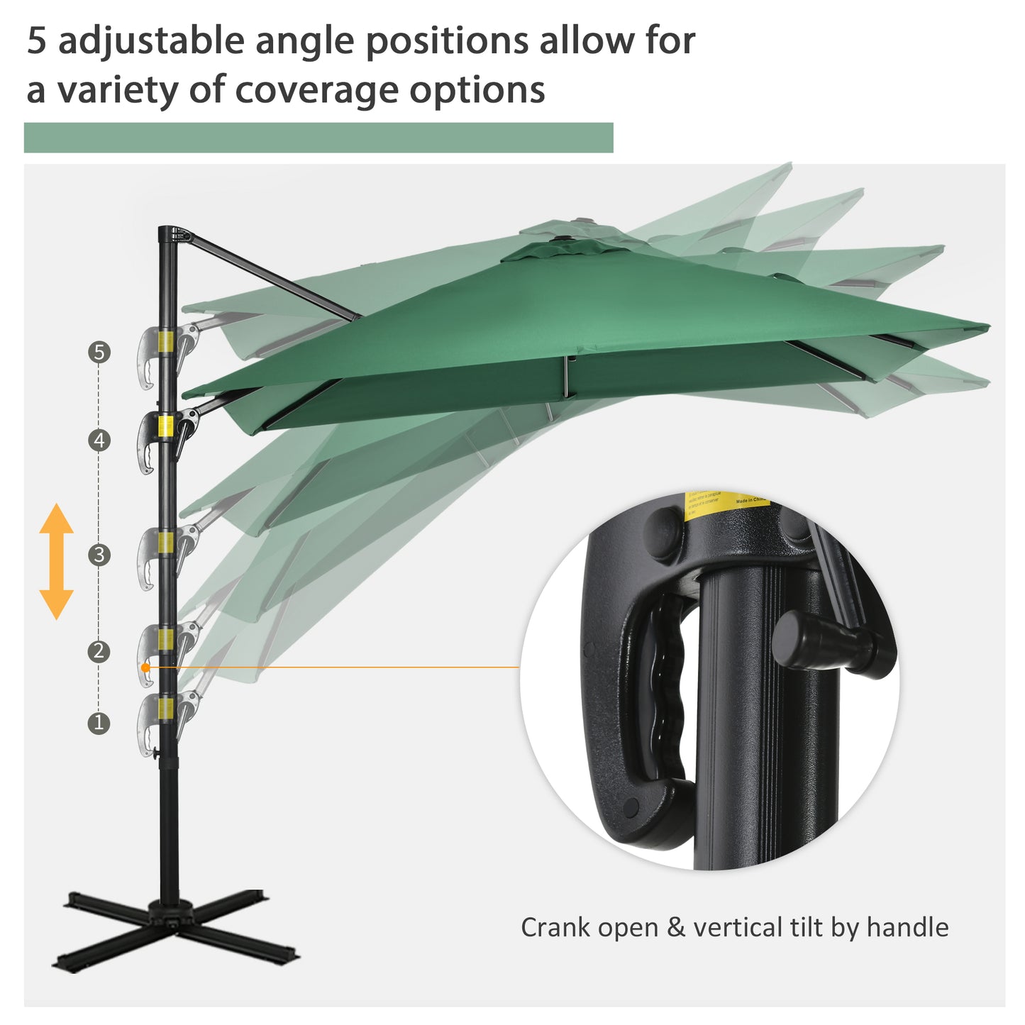 Outsunny Square Umbrella Parasol W/360Â° Rotation, 245Lx245Wx248H cm-Green