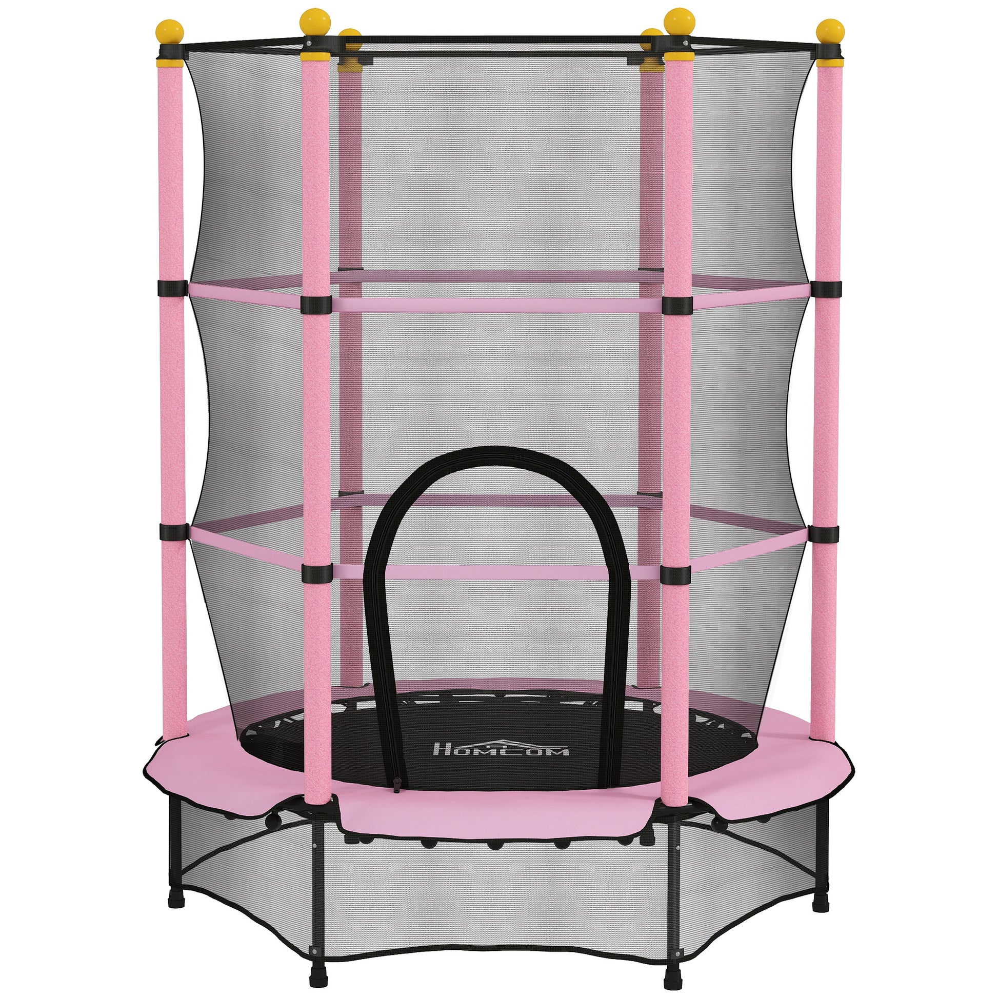 HOMCOM 4.6FT/55" Kids Trampoline with Enclosure Net, Outdoor Indoor Use, for Ages 3-10 Years, Pink