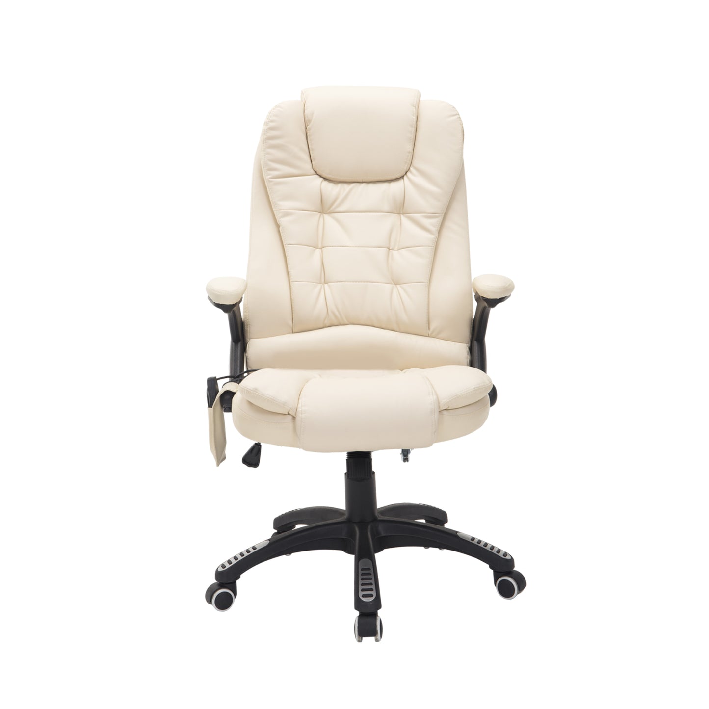 HOMCOM 6-Point Massage Office Chair with Seat Heated for Home Office, PU Leather High Back Executive Desk Chair with Adjustable Height and 360Â° Swivel for Work Study, Beige Default Title
