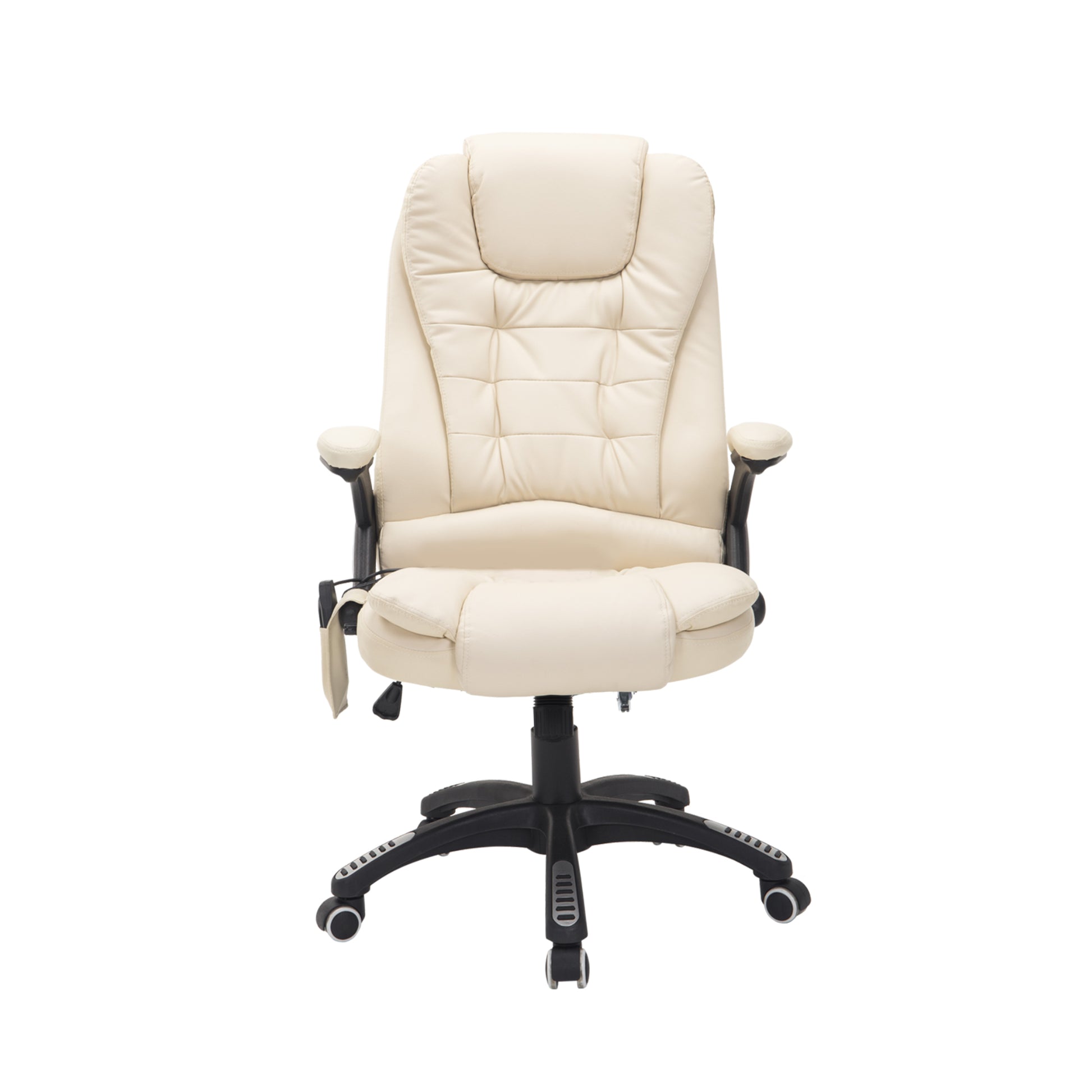 HOMCOM 6-Point Massage Office Chair with Seat Heated for Home Office, PU Leather High Back Executive Desk Chair with Adjustable Height and 360Â° Swivel for Work Study, Beige Default Title