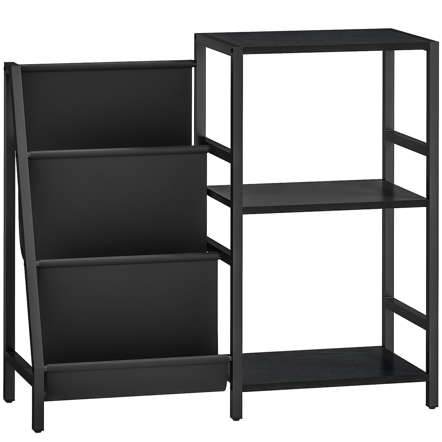 HOMCOM 3-Tier Record Player Stand, End Table for Living Room, Bedroom - Black Wood Effect