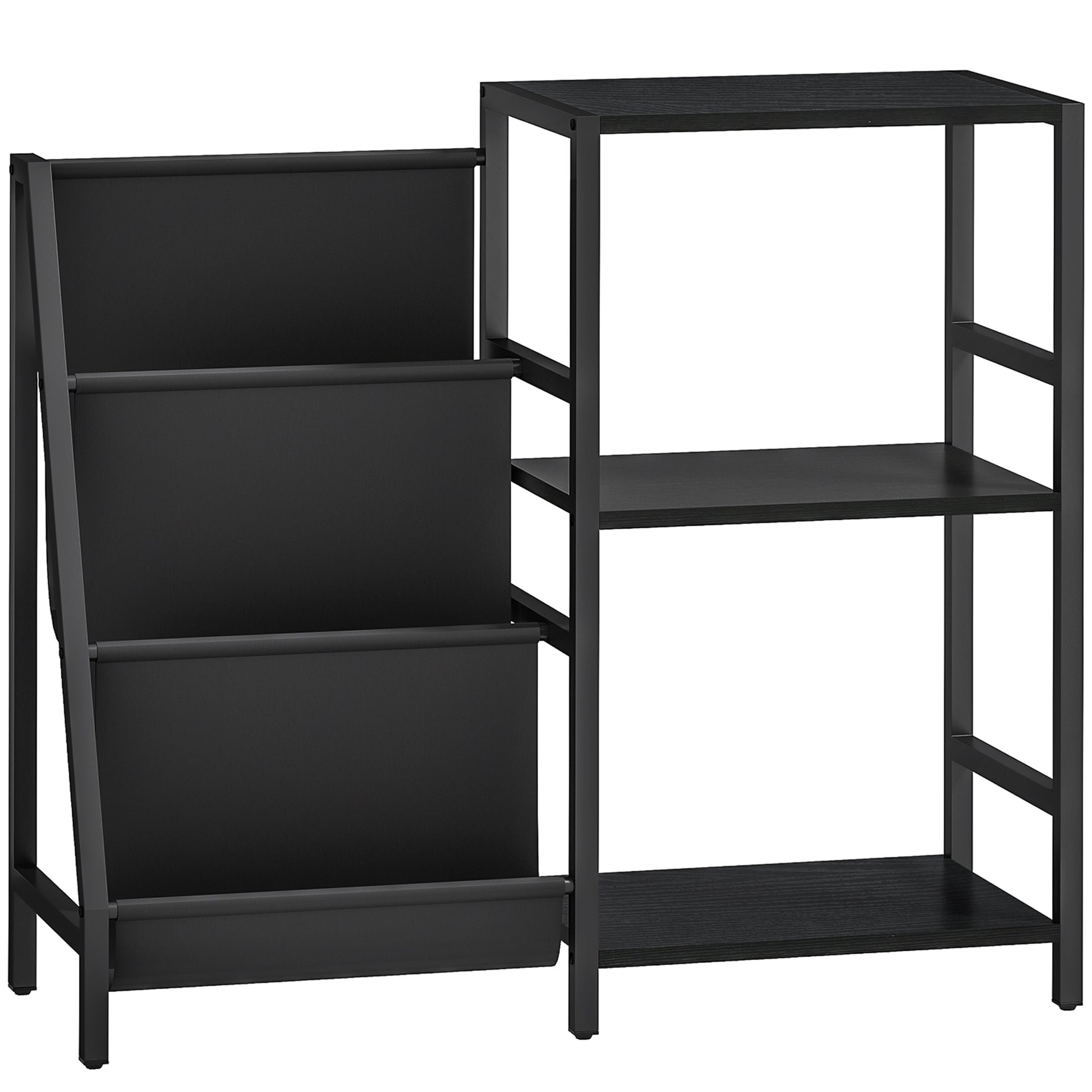 HOMCOM 3-Tier Record Player Stand, End Table for Living Room, Bedroom - Black Wood Effect