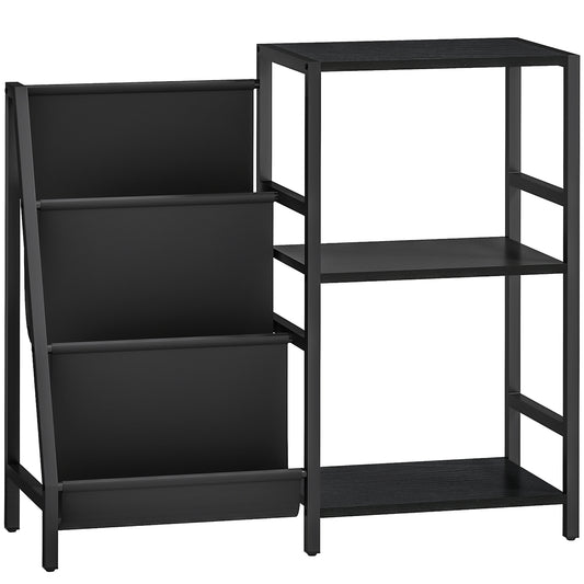 HOMCOM 3-Tier Record Player Stand, End Table for Living Room, Bedroom - Black Wood Effect