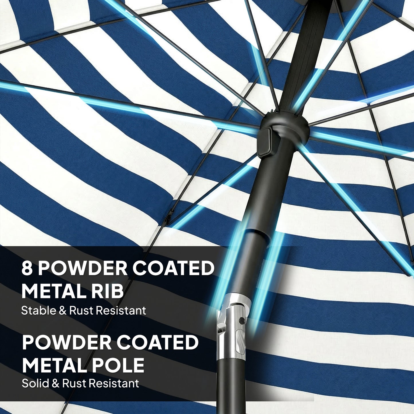 Outsunny 1.8 m Beach Umbrella Parasol with Sand Anchor, Portable 30Â° Tilting Patio Sun Shade with Adjustable Height, Blue/White