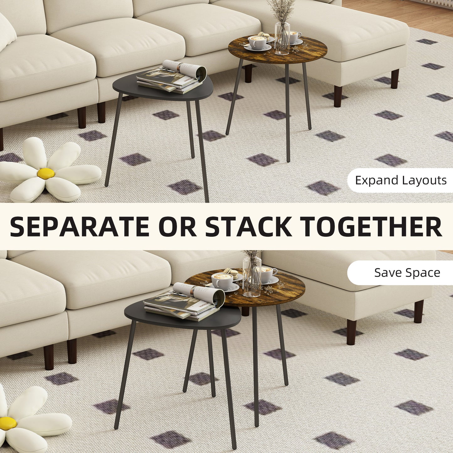 HOMCOM Nesting Side Table Set of 2 - Rustic Brown