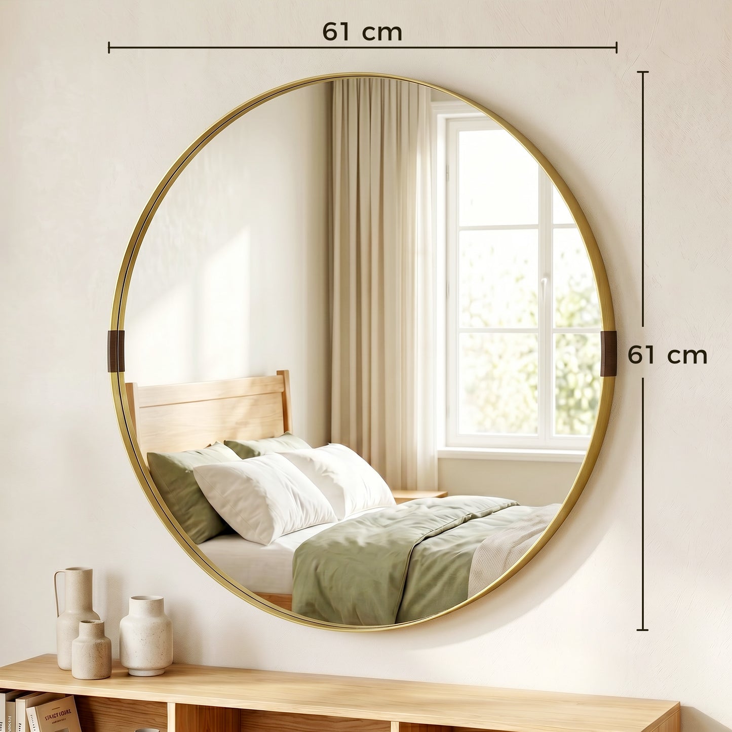 HOMCOM Round Wall Mirror 61 cm, Wall Mounted Bathroom Mirror with Tempered Safety Glass and Aluminium Alloy Frame, Gold Tone